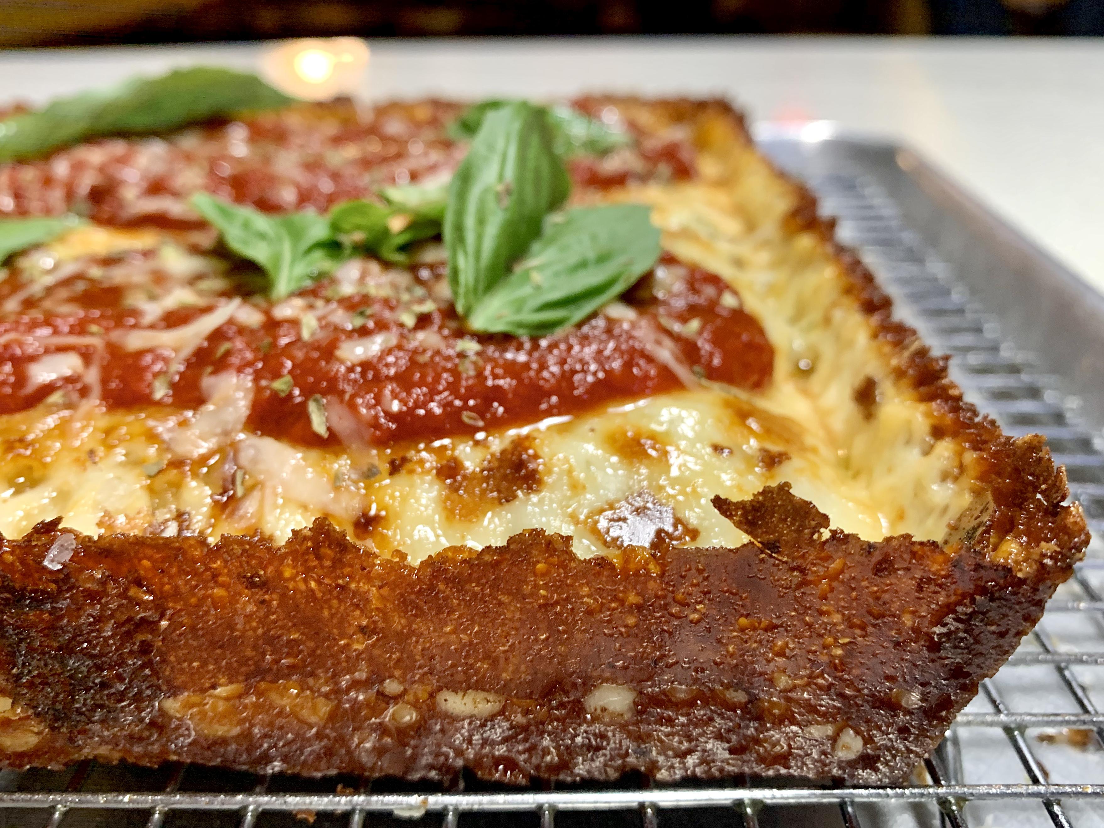 Cheese crown (aka frico crust) on my Detroit style pizza Pizza