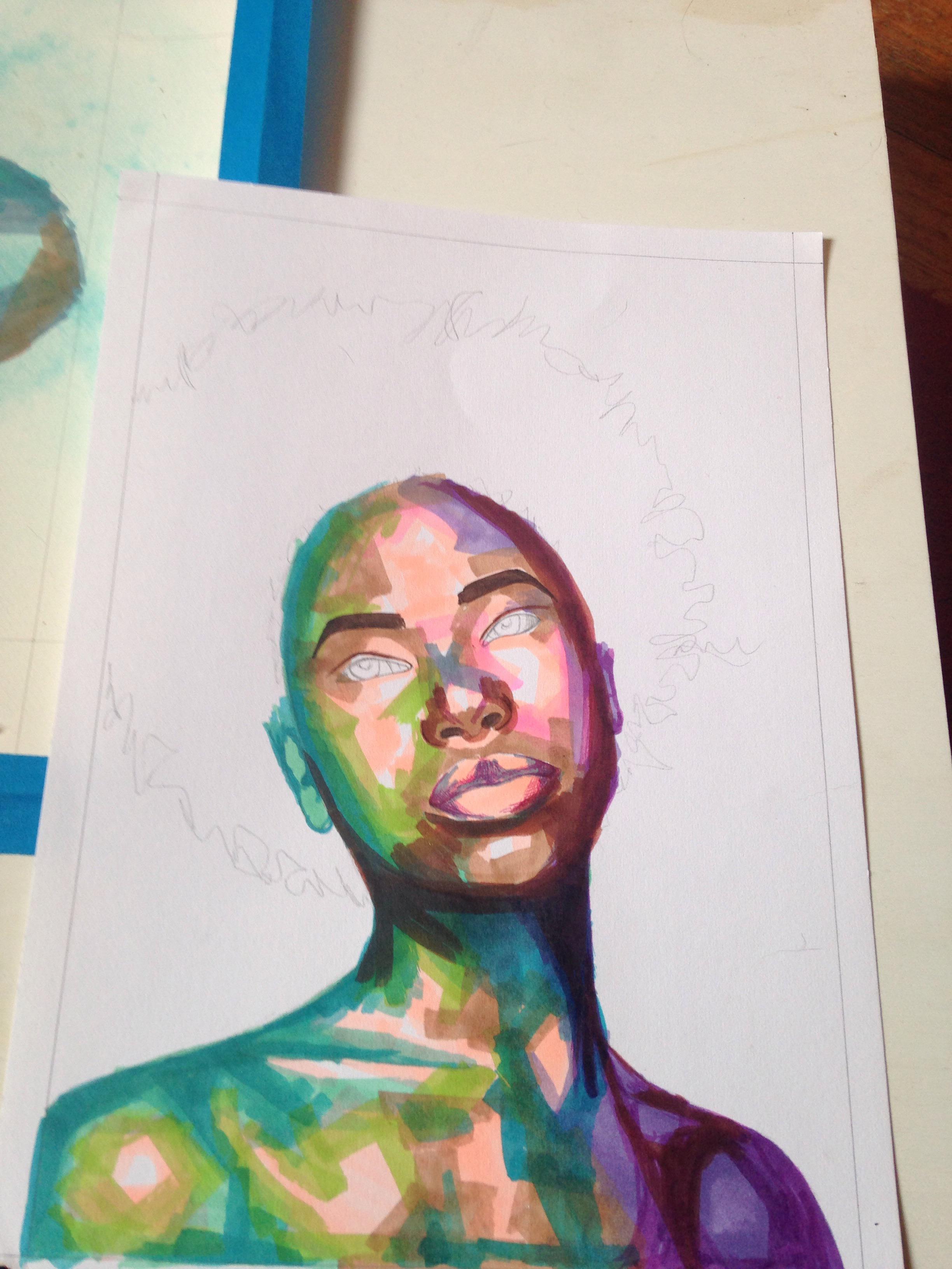 This is unfinished, my first time using markers, and very far from my