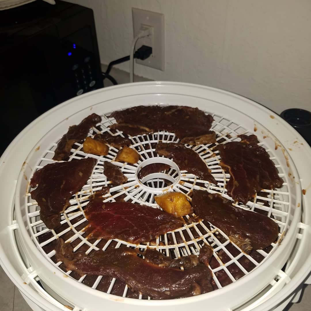 Spicy Teriyaki sirloin jerky, heated with my fermented thai chili hot