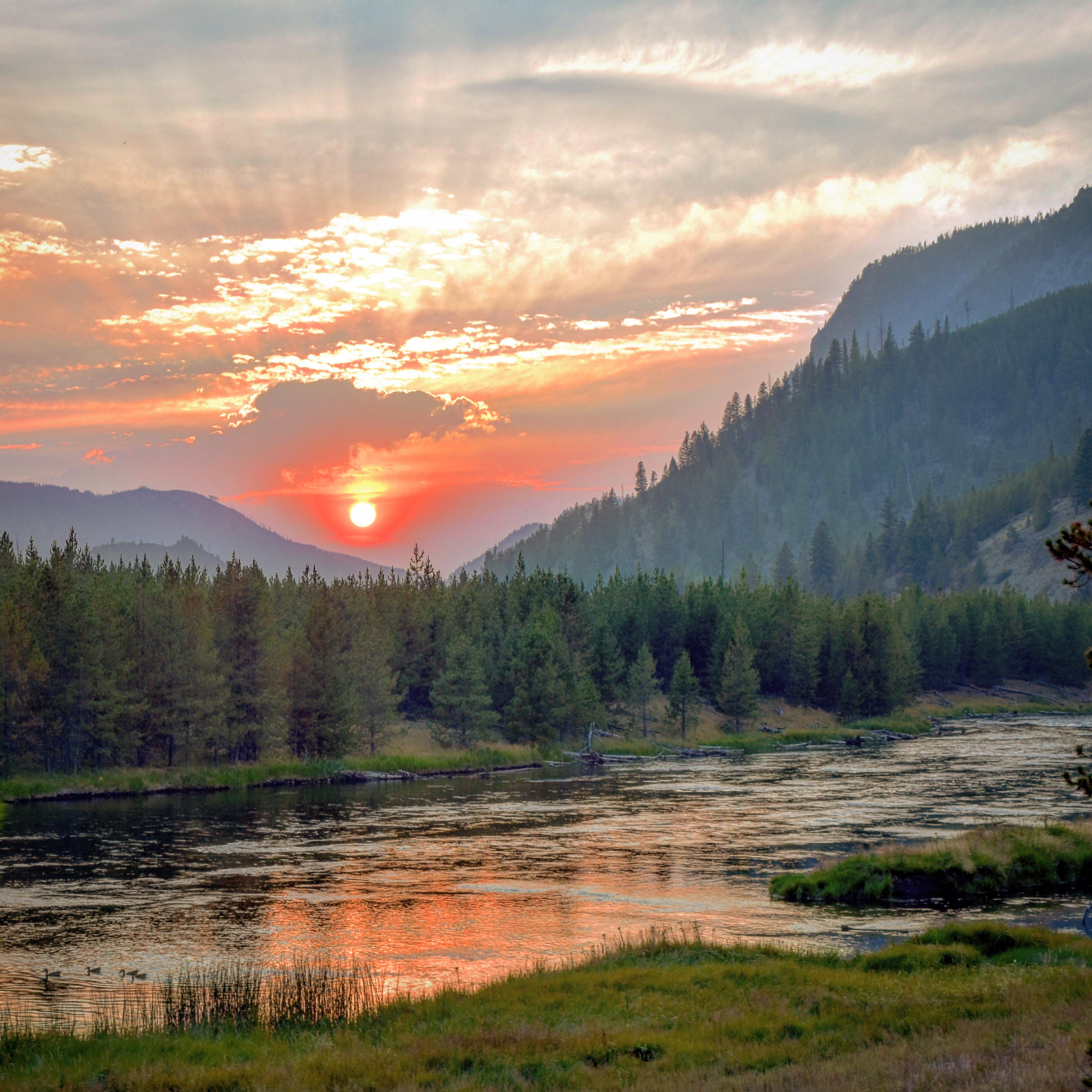Sunset on the Madison River, Yellowstone Natl. Park, WY [3085x3085