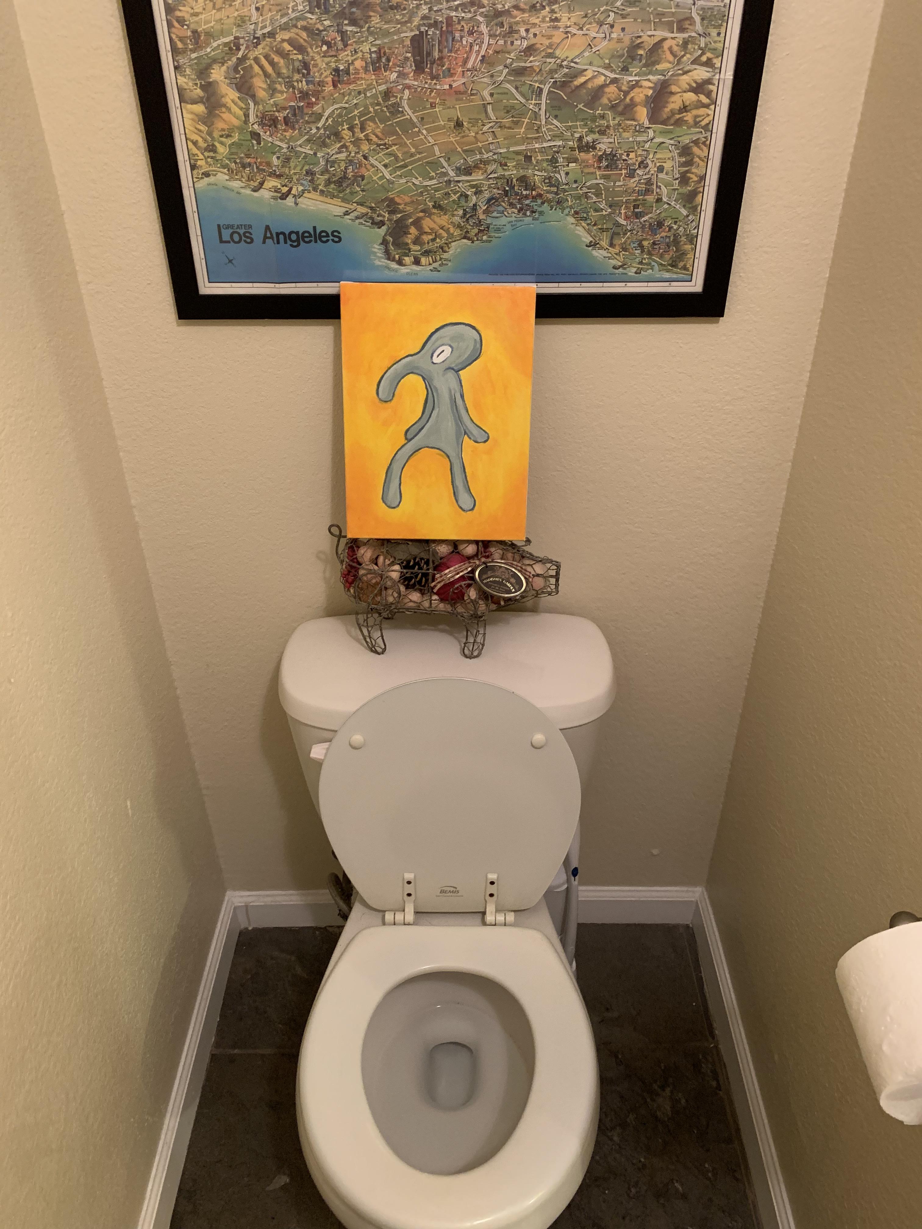 My partner painted bold and brash to put above the bathroom trash