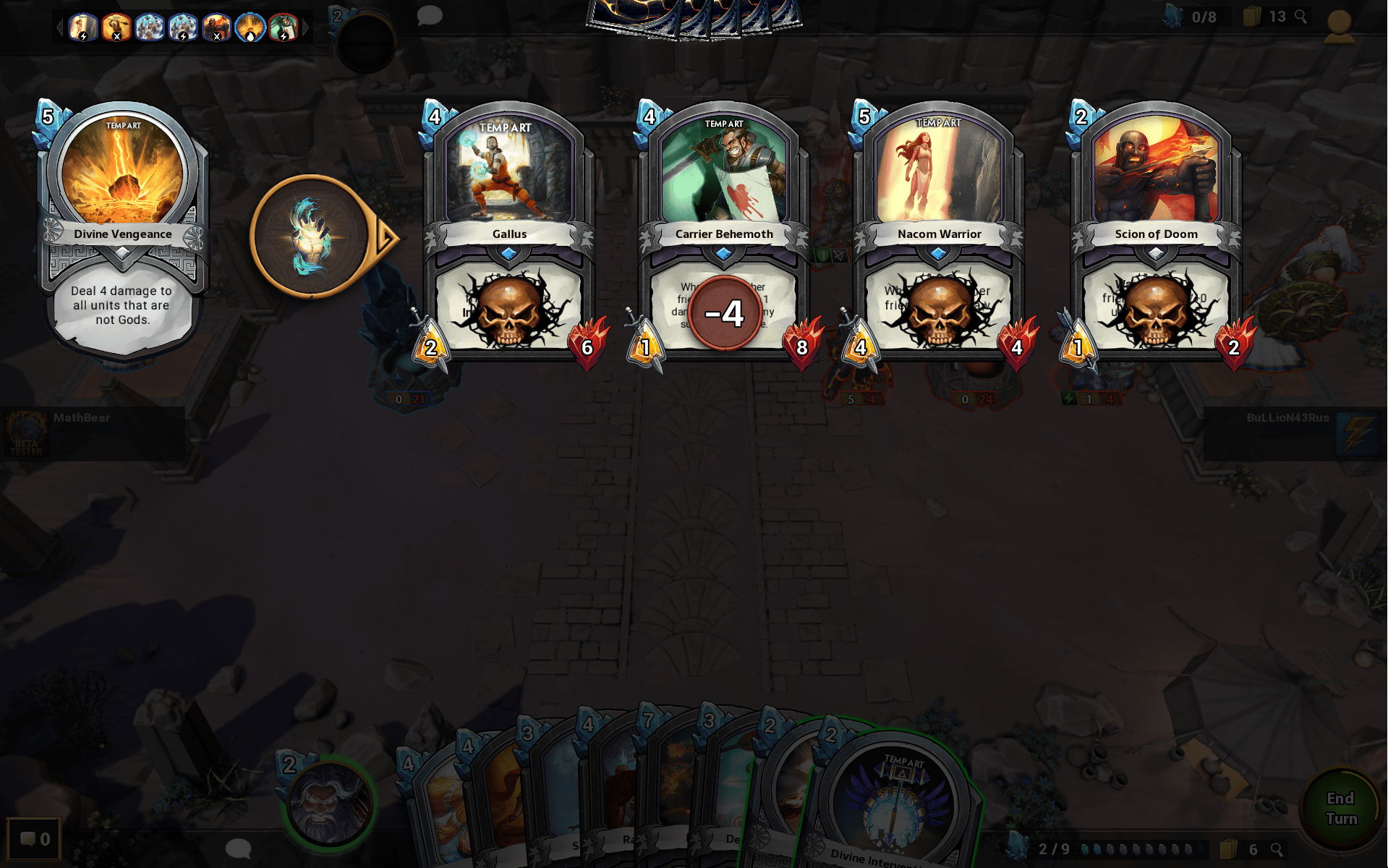 If Divine Vengeance bugged, or are Fire Giant and Stone Guardian considered Gods? HandOfTheGods