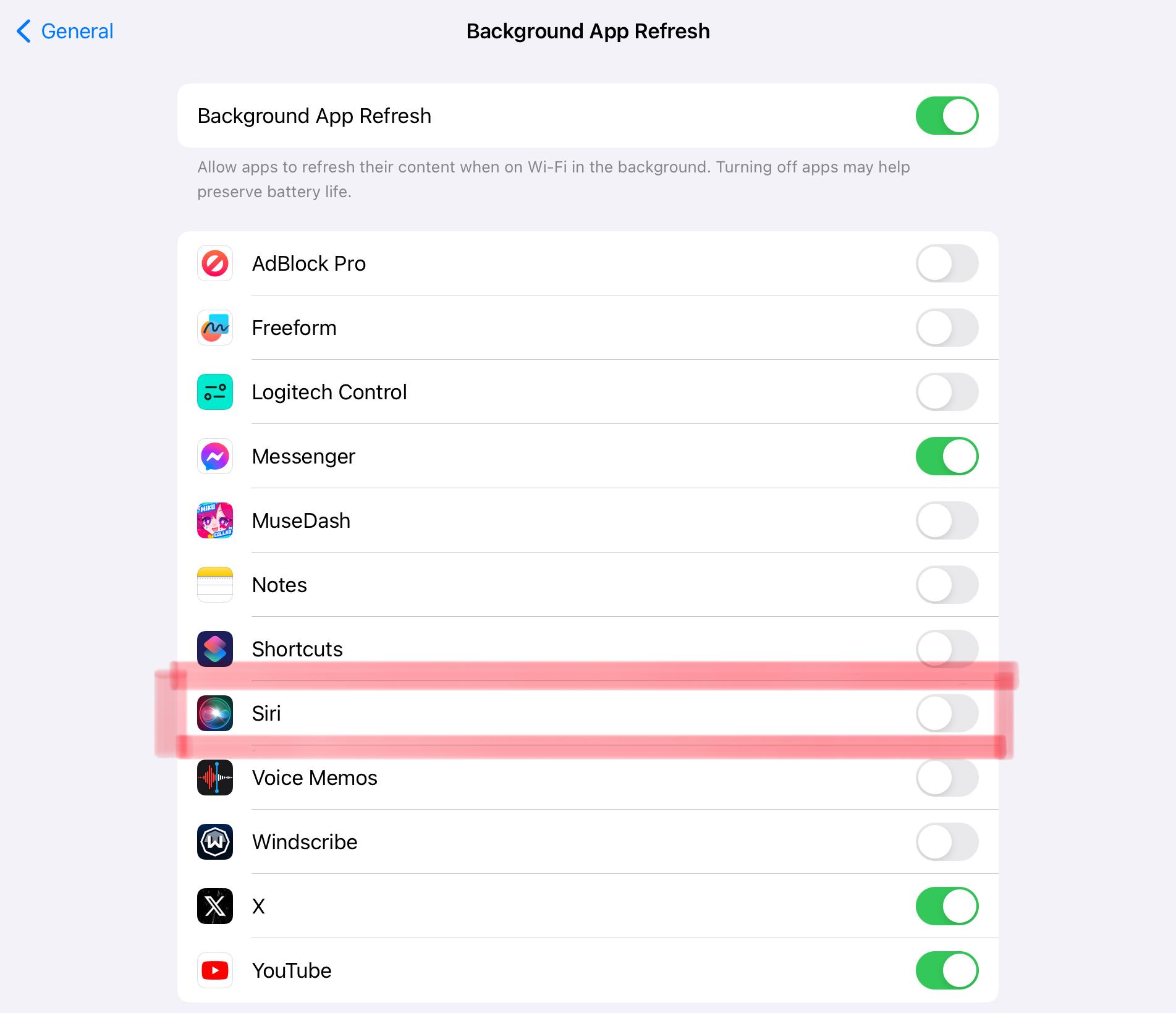 What does the option “Siri” in Background App Refresh do? Would it be