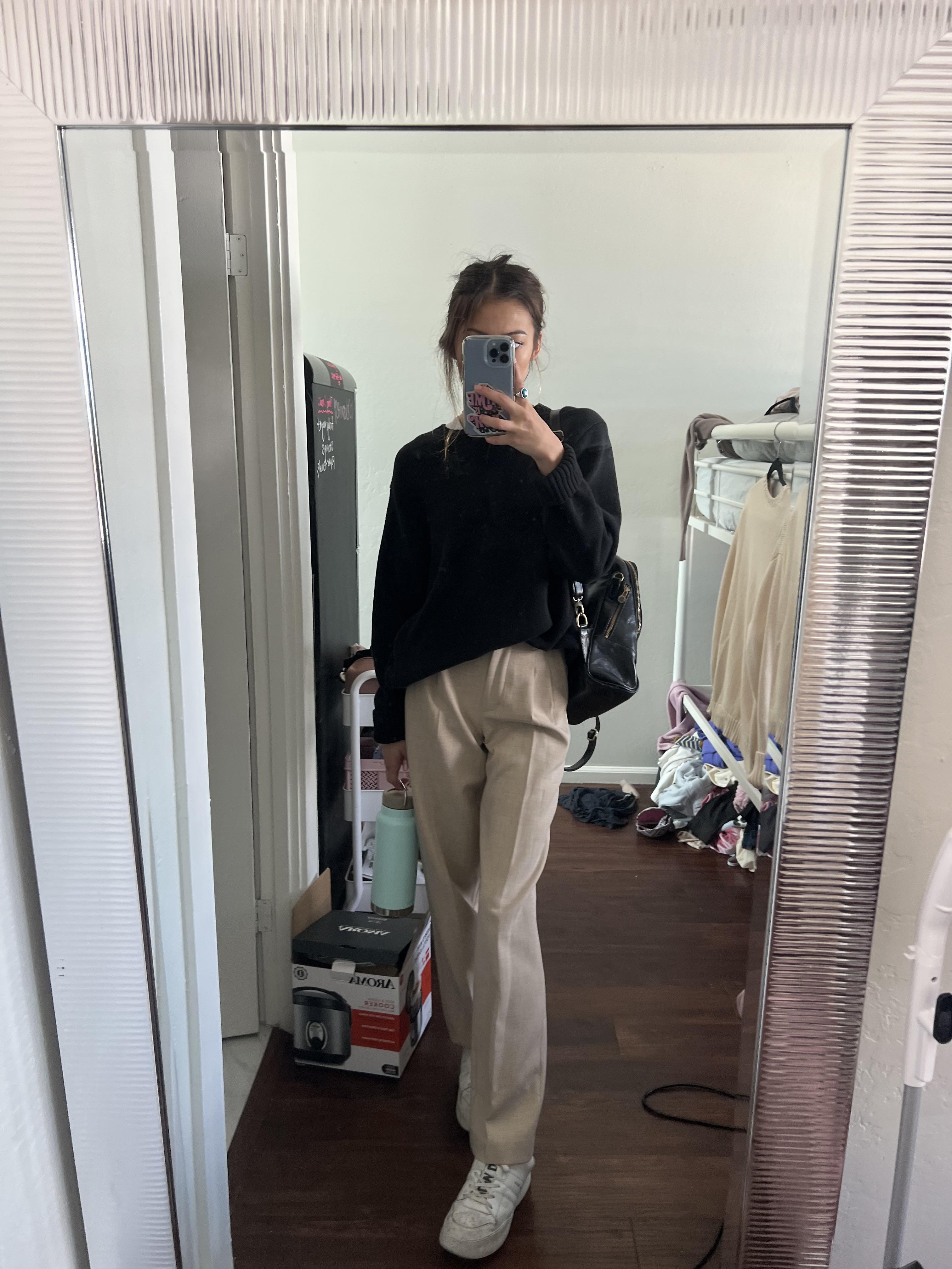 OOTD for college ) effortless pant in heather oat beige r/Aritzia