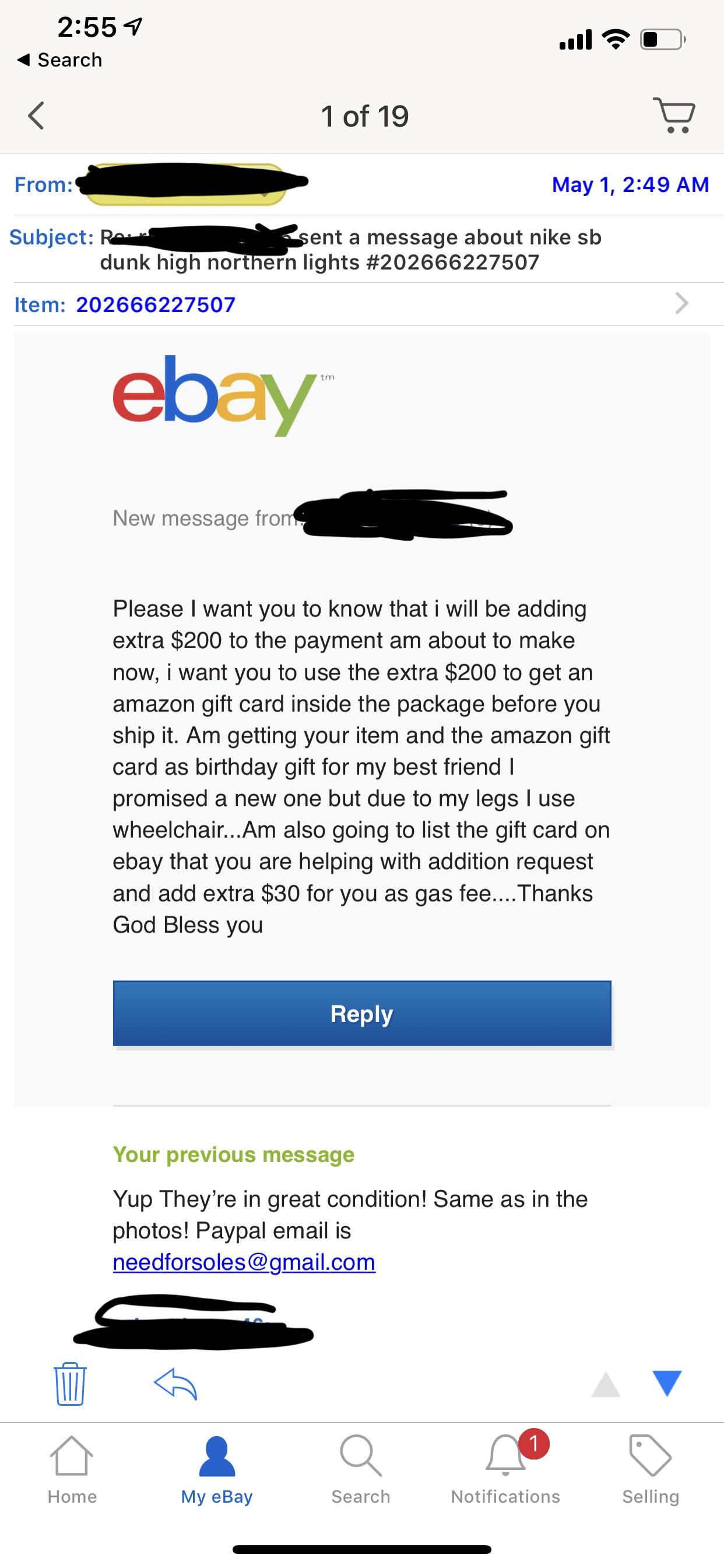 Ebay buyer wants to give me extra money? Do i trust it or could this be