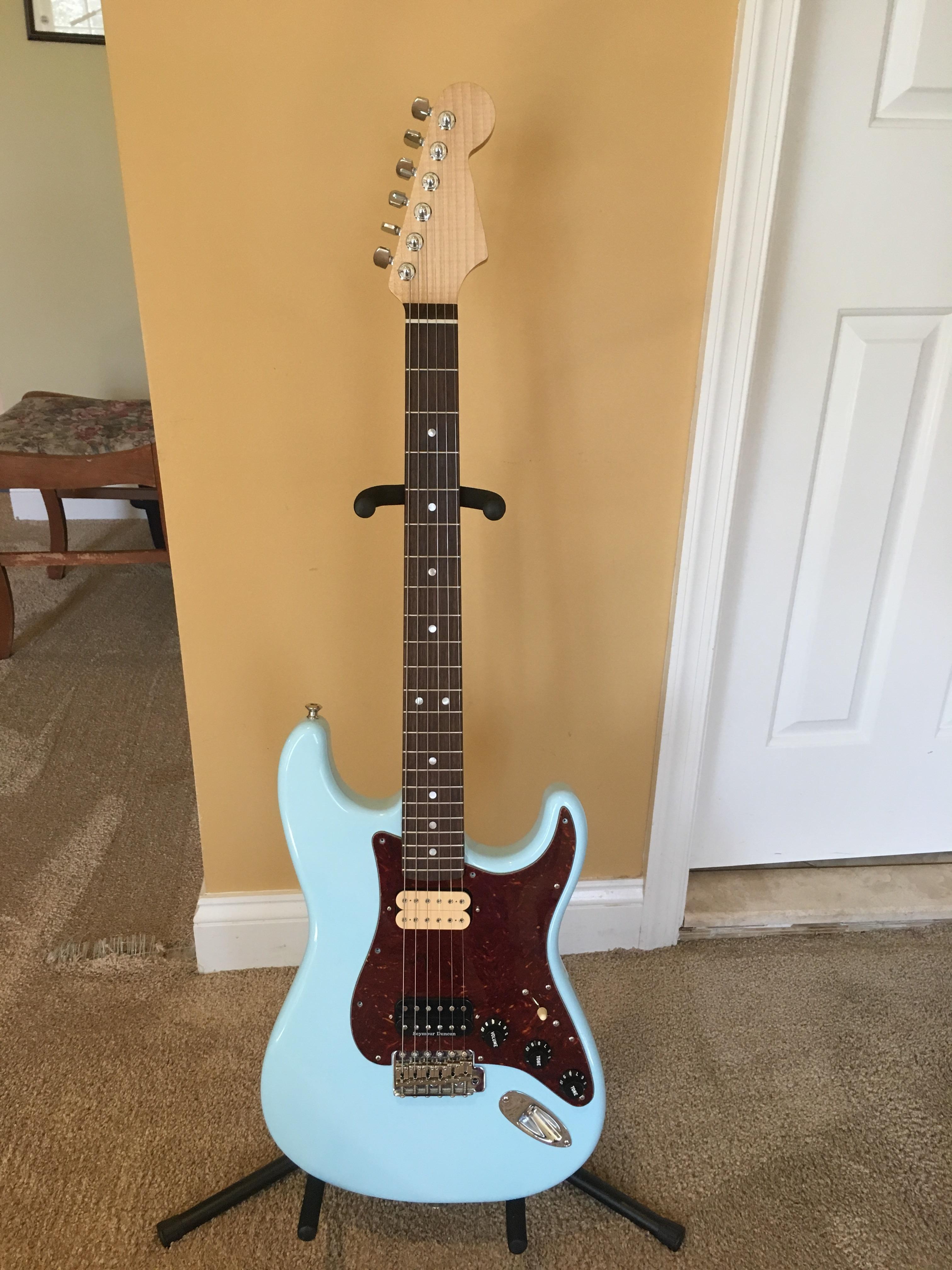 I also made a replica of Rivers Cuomo’s blue strat (albeit