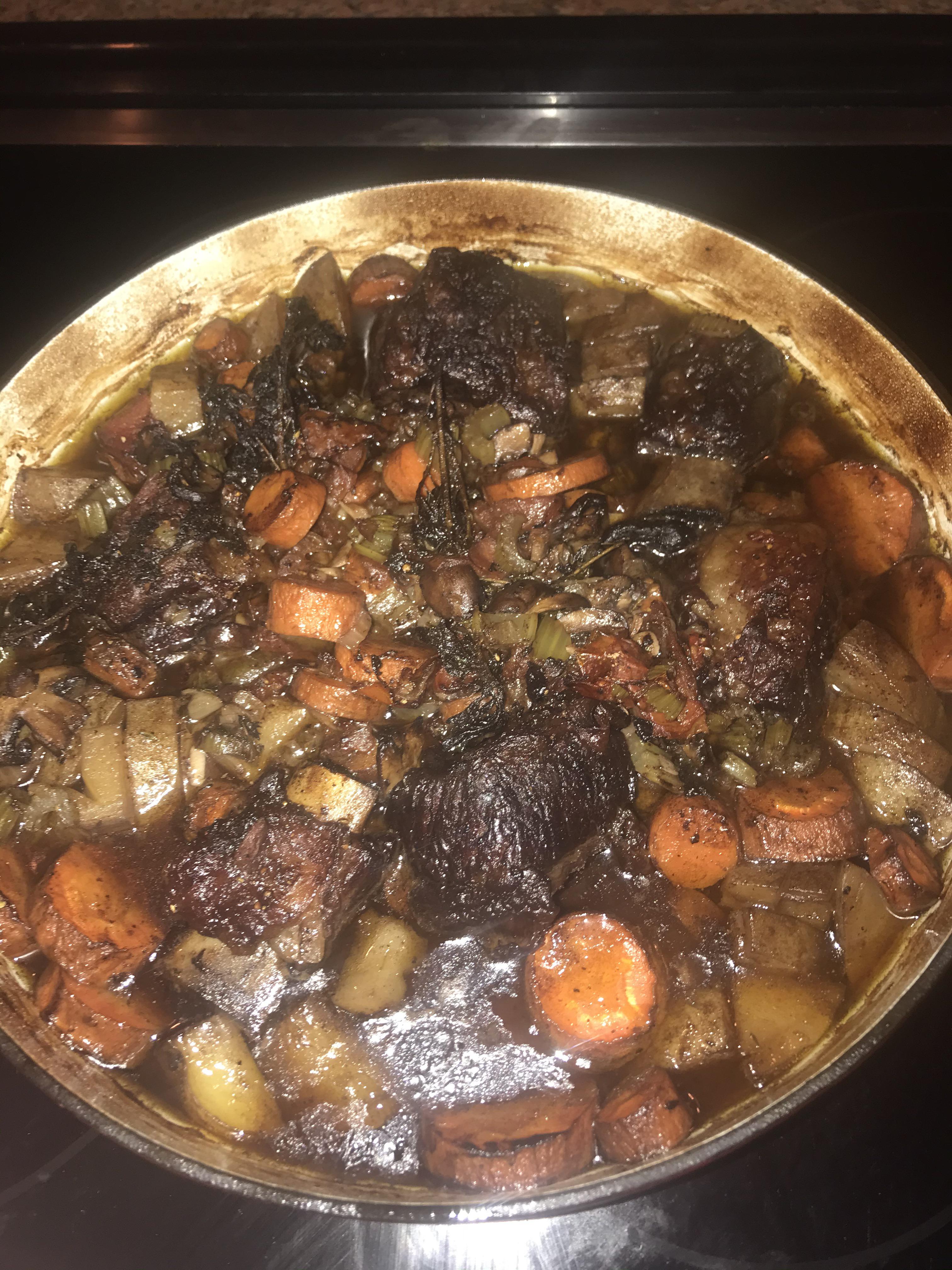 Beef stew with rainbow carrots and potatoes in my 13.25 qt round Le