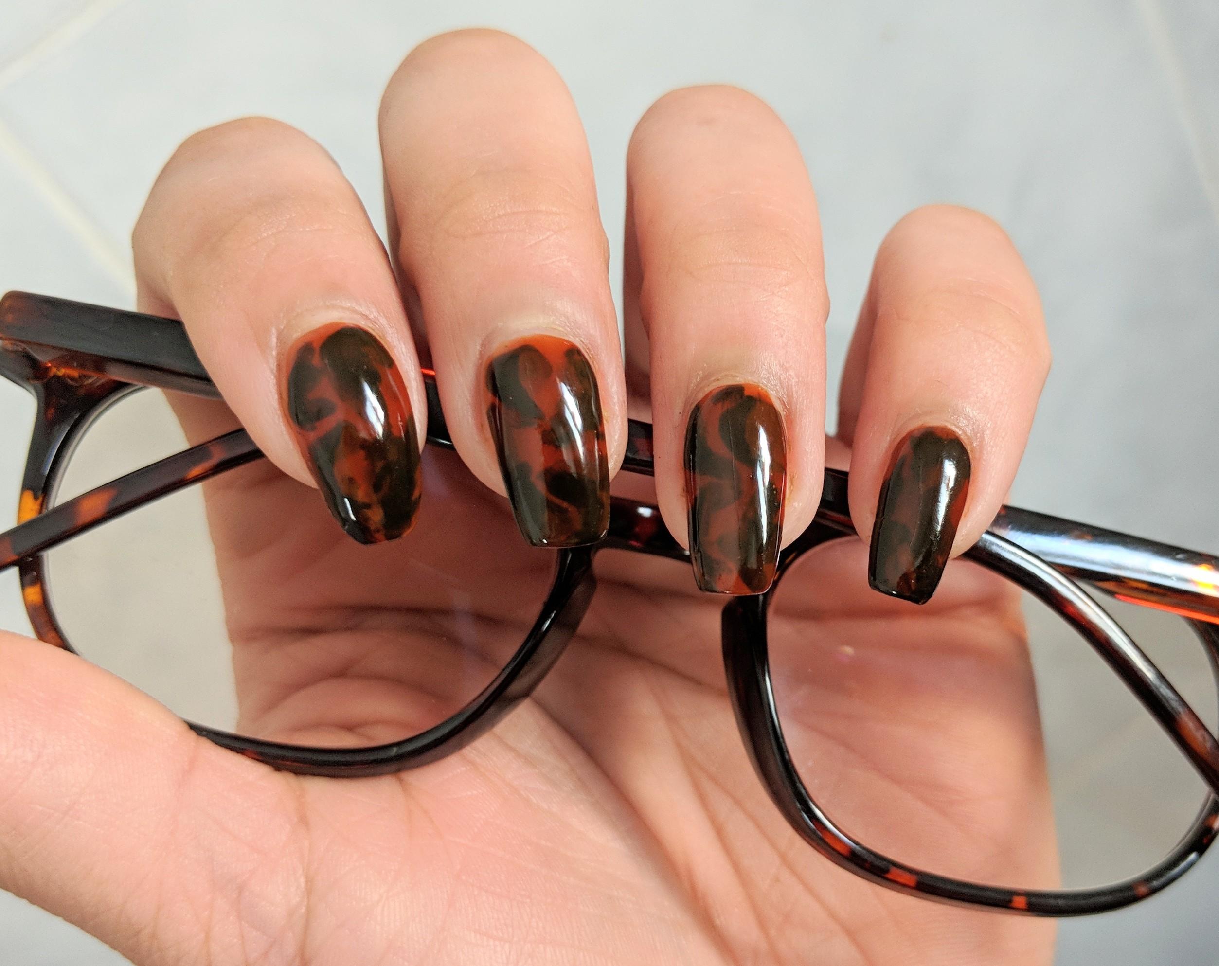 First attempt at Tortoise Shell nails r/RedditLaqueristas