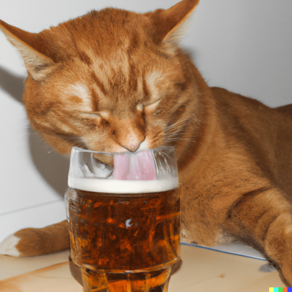 A red cat drinks a glass of beer and enjoys it very much. r/dalle2
