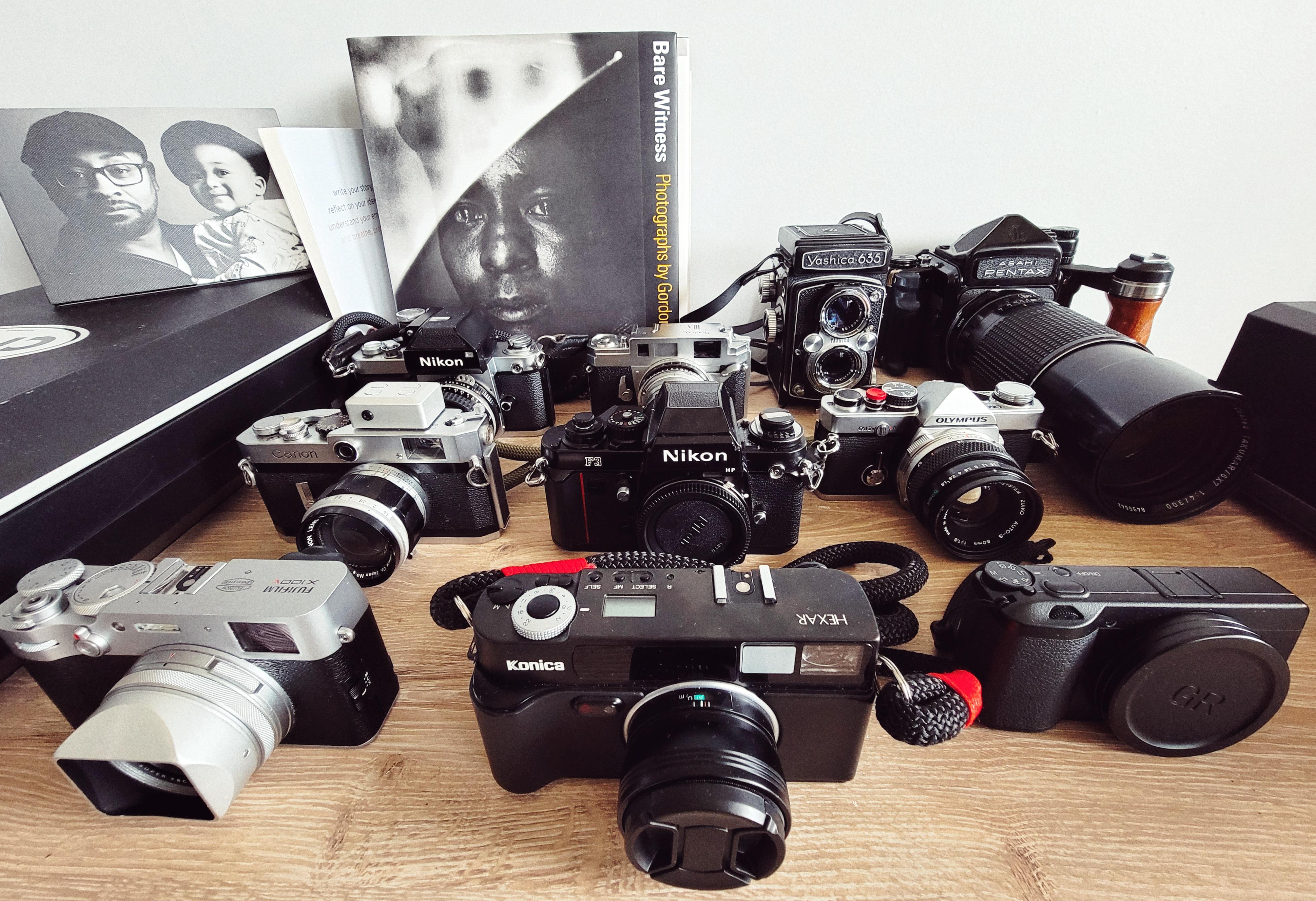My current lineup of cameras that get used on a regular basis. Fuji