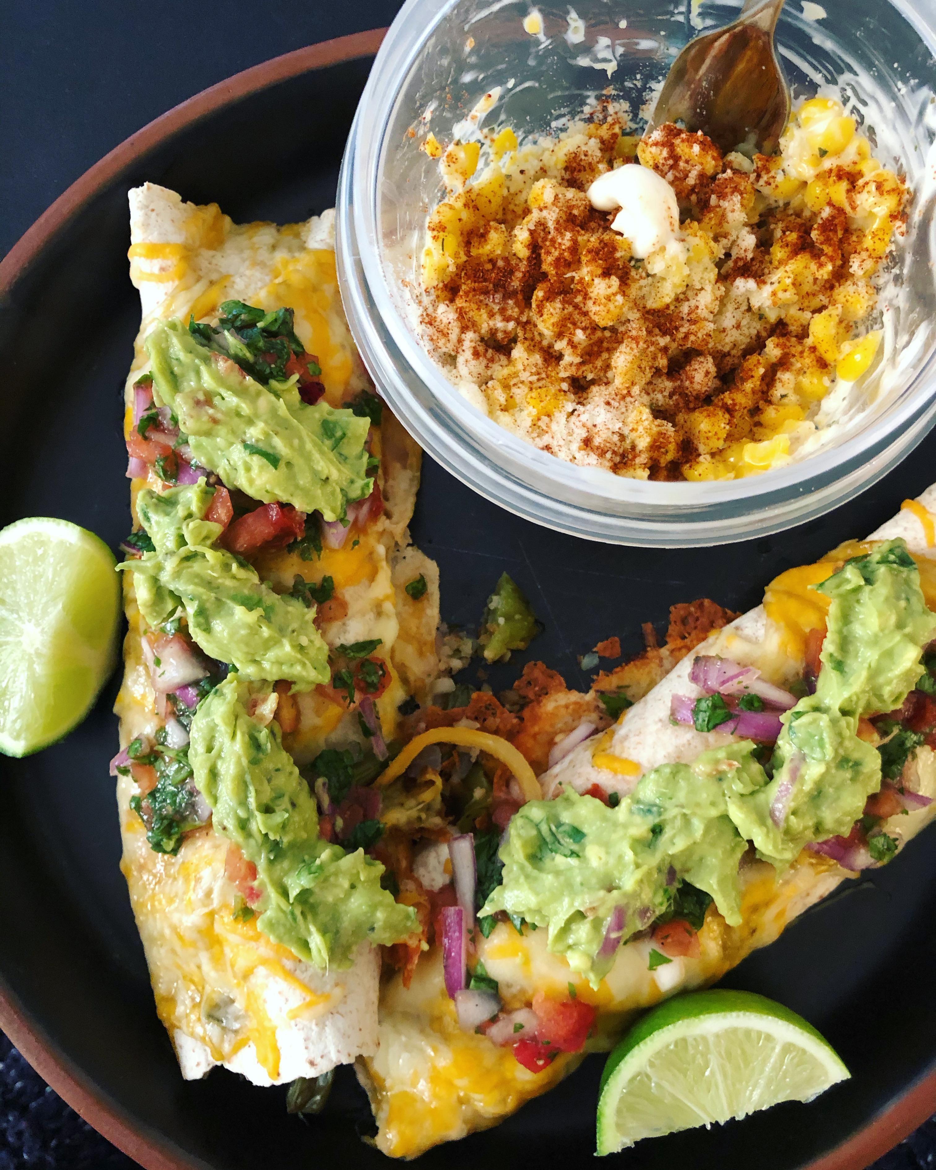 [homemade] vegetable enchiladas topped with homemade pico and guacamole