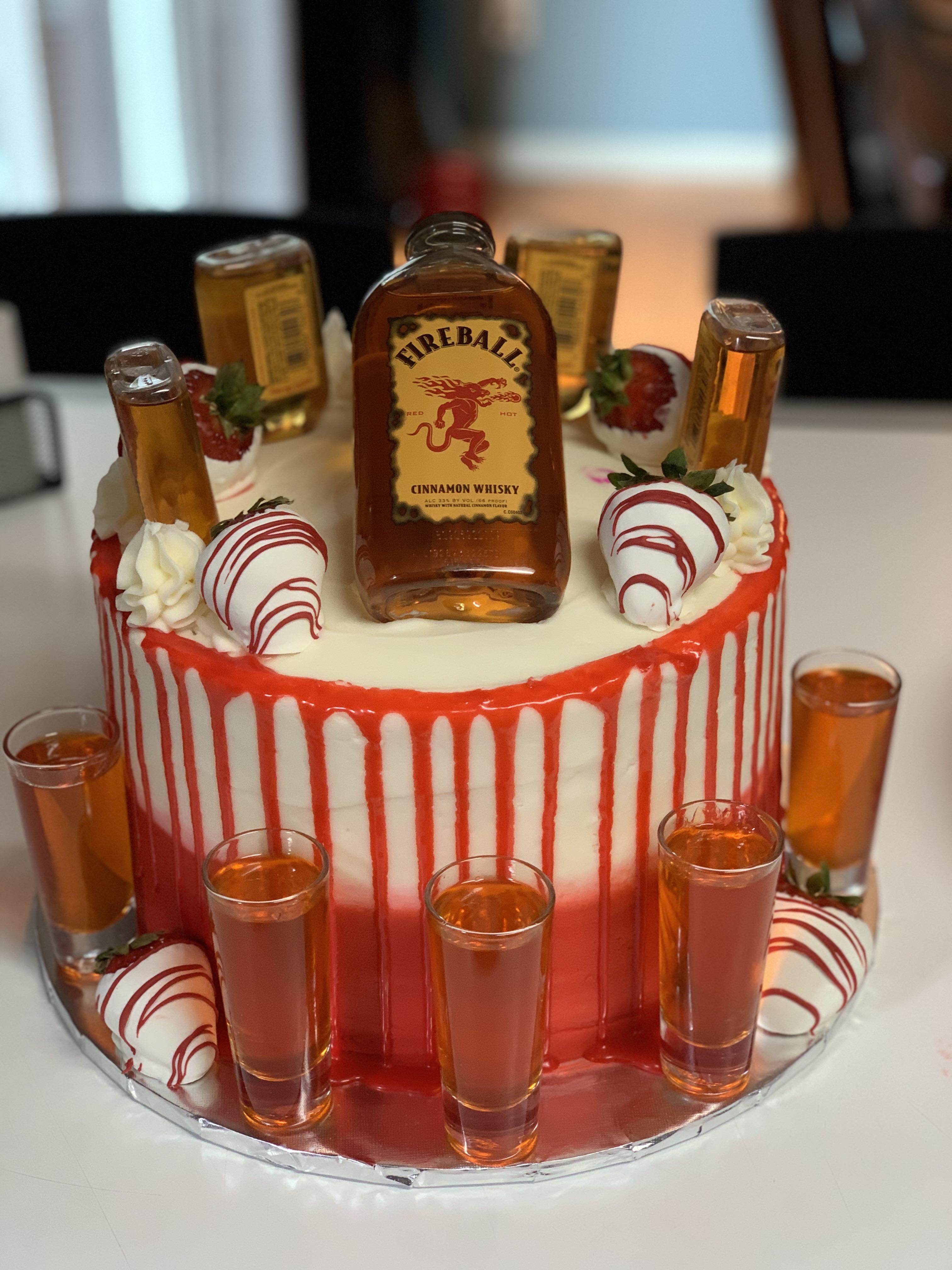 Fireball cake I made for my sisters birthday! Red velvet cake with