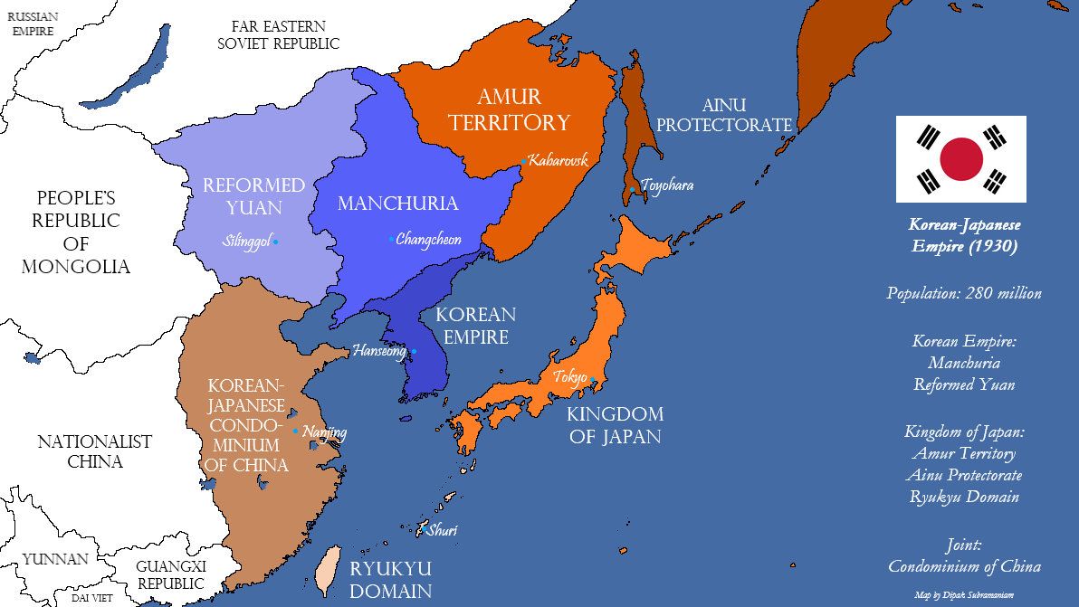 KoreanJapanese Empire (1930) AltWorld r/imaginarymaps
