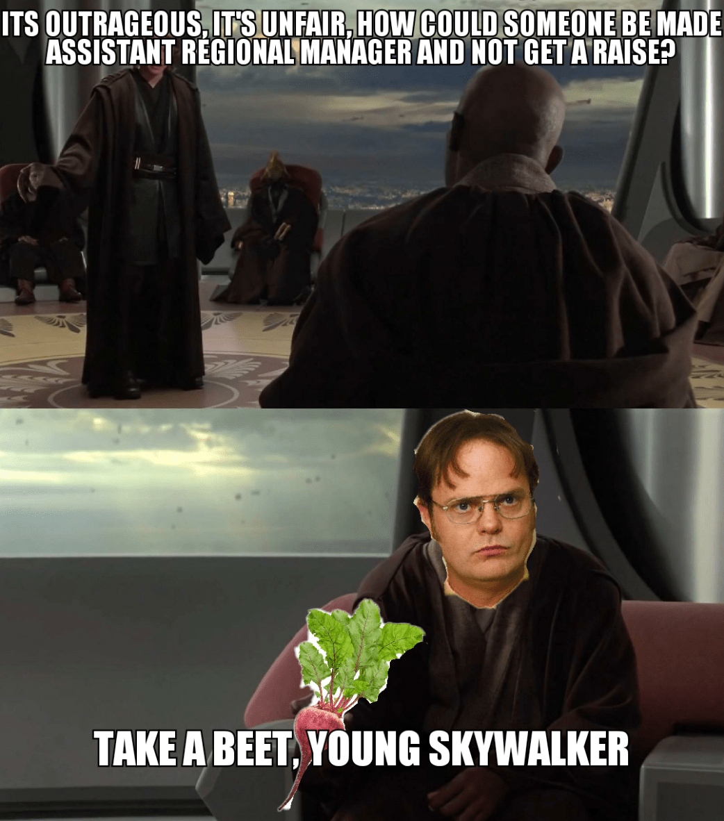 Bears, beets, battlestar galactica r/PrequelMemes