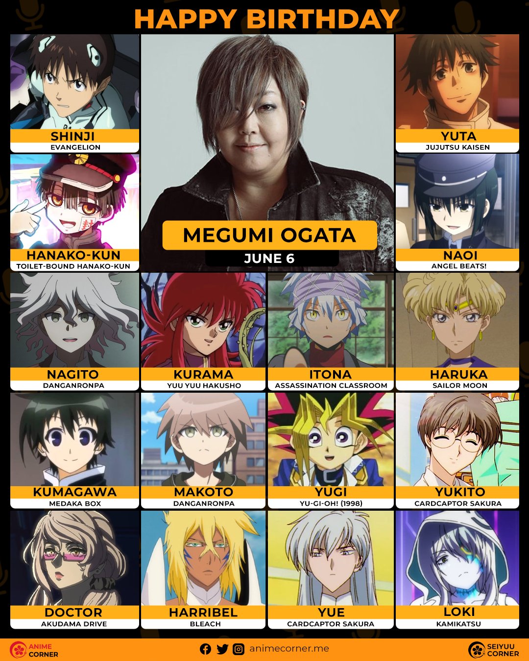 Happy 58th birthday to Ogata Megumi, who voices as Tier Harribel r/bleach