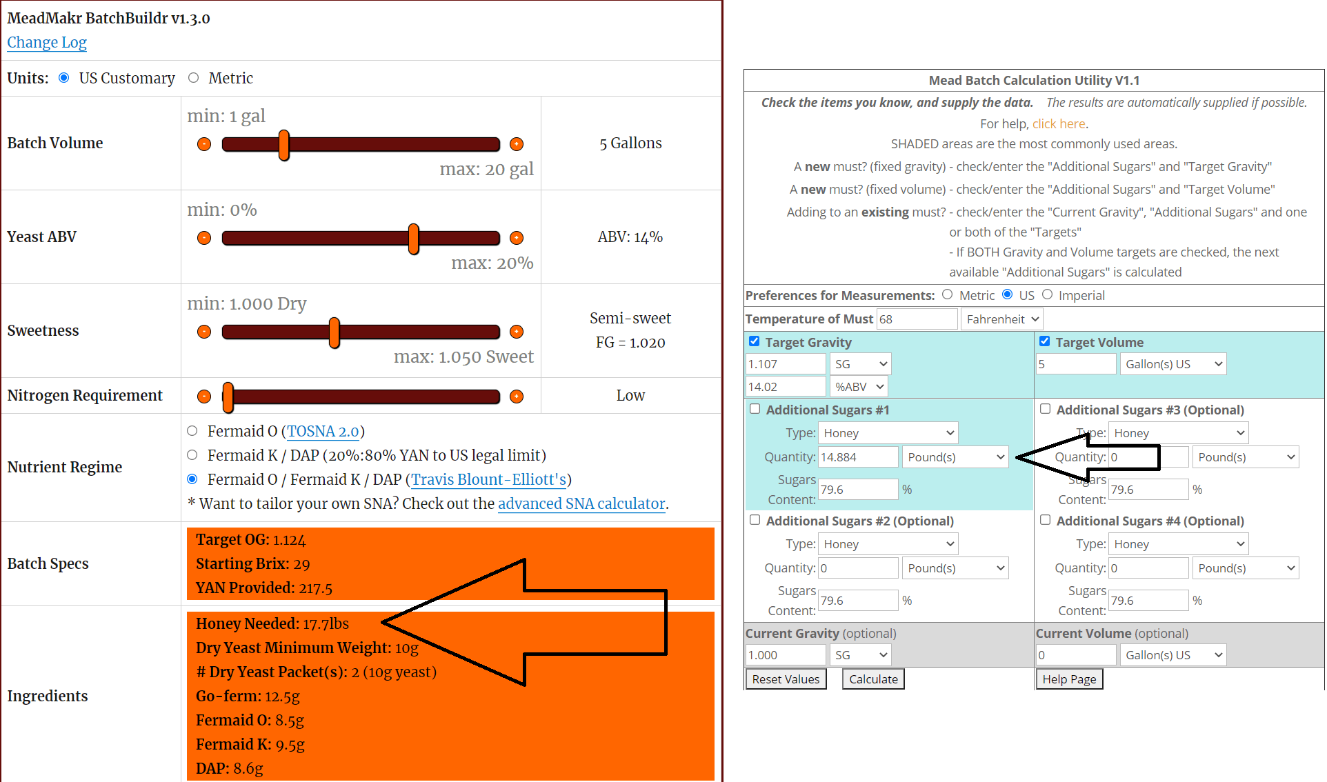 Different honey amounts between the "GotMead" Calculator and the