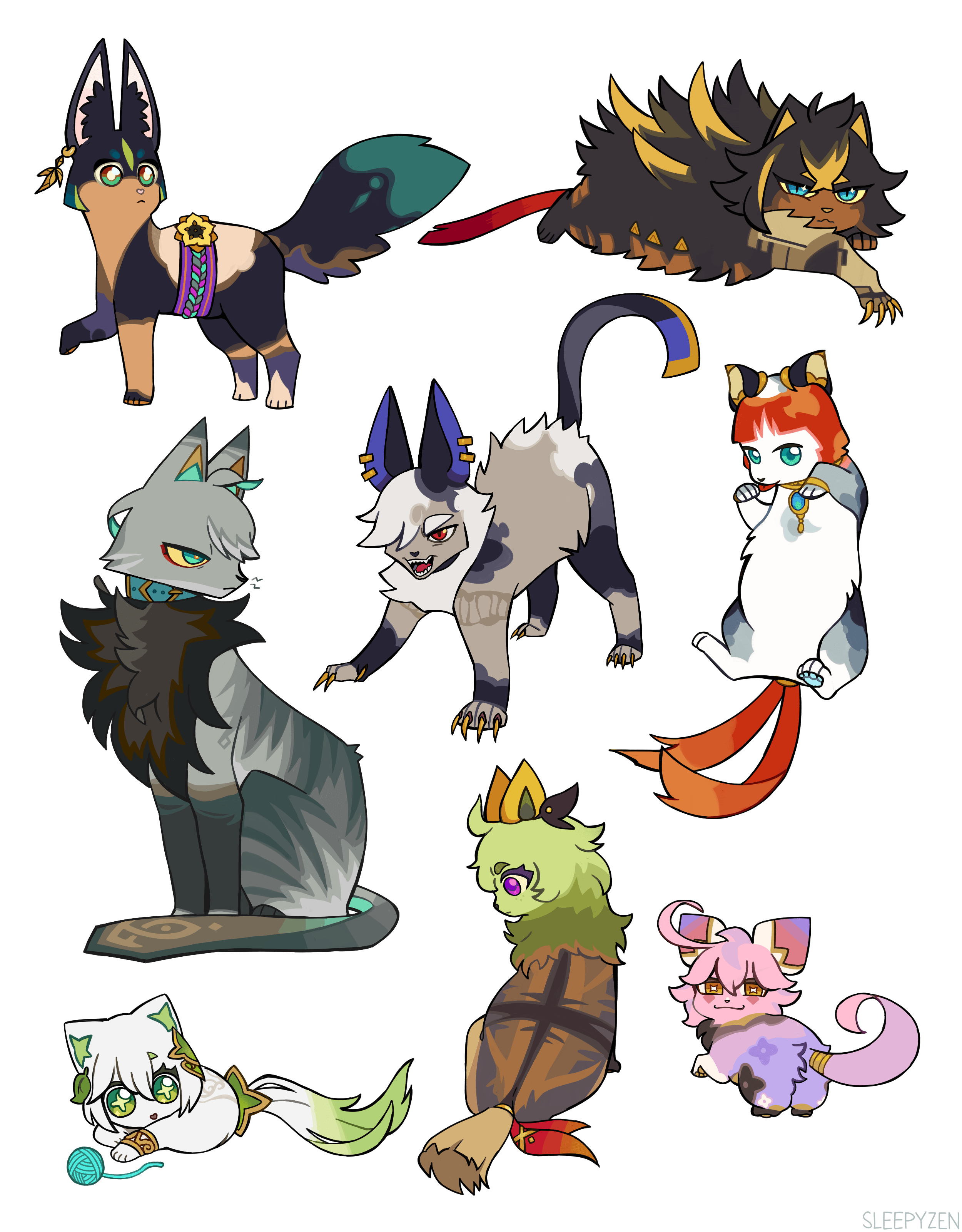 drew some sumeru characters... but as cats! r/Genshin_Impact