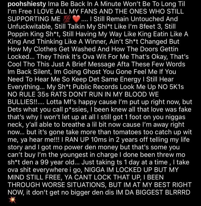 Pooh Shiesty Message From Jail r/HiphopStillAlive