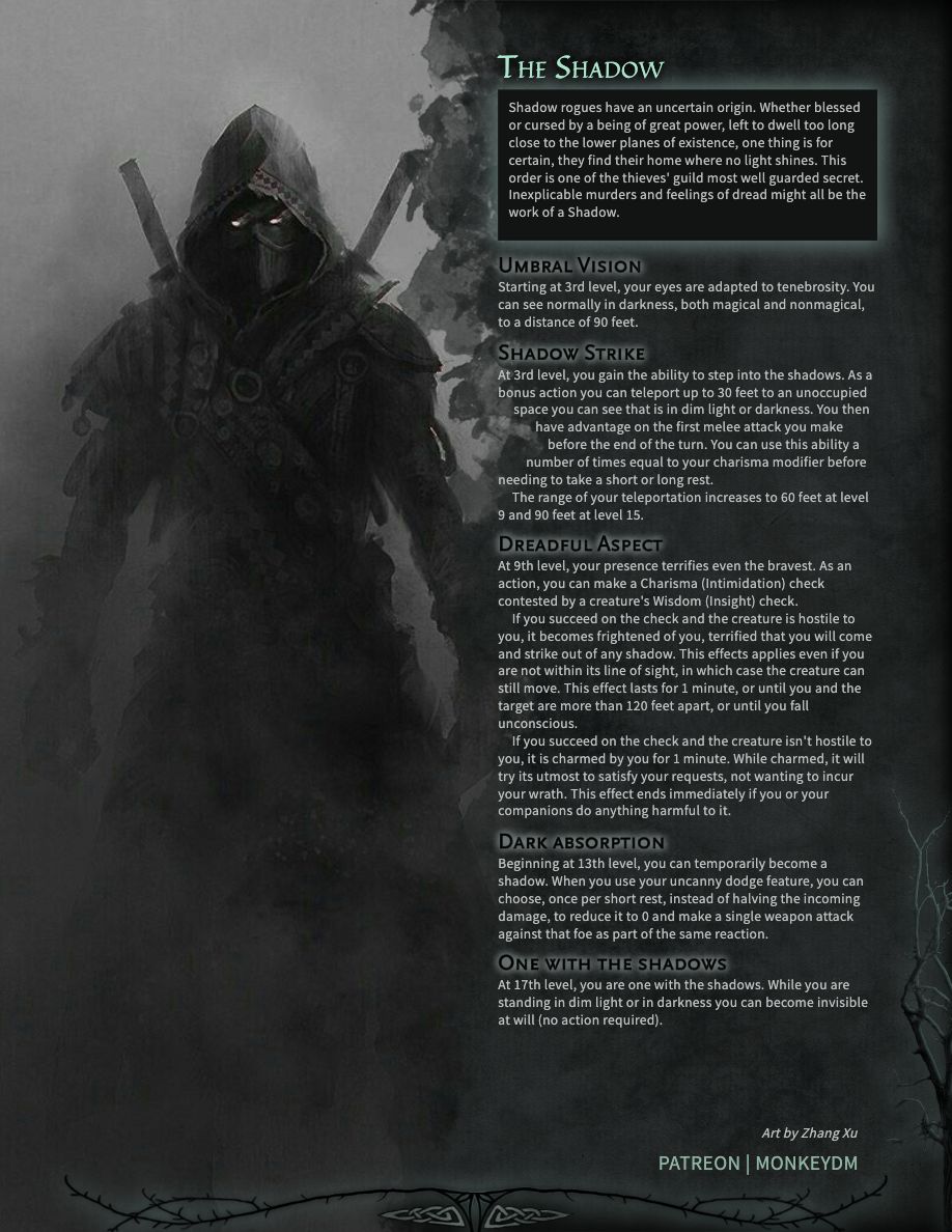 New Rogue Archetype The Shadow Lurk in Darkness and Strike Unseen