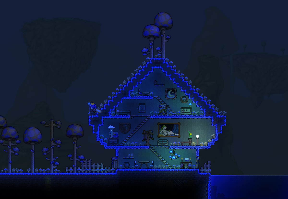 My first Truffle house / mushroom biome. r/Terraria