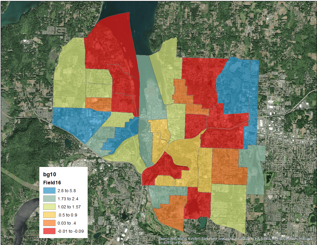 Change in black population as a percentage of total population 2010