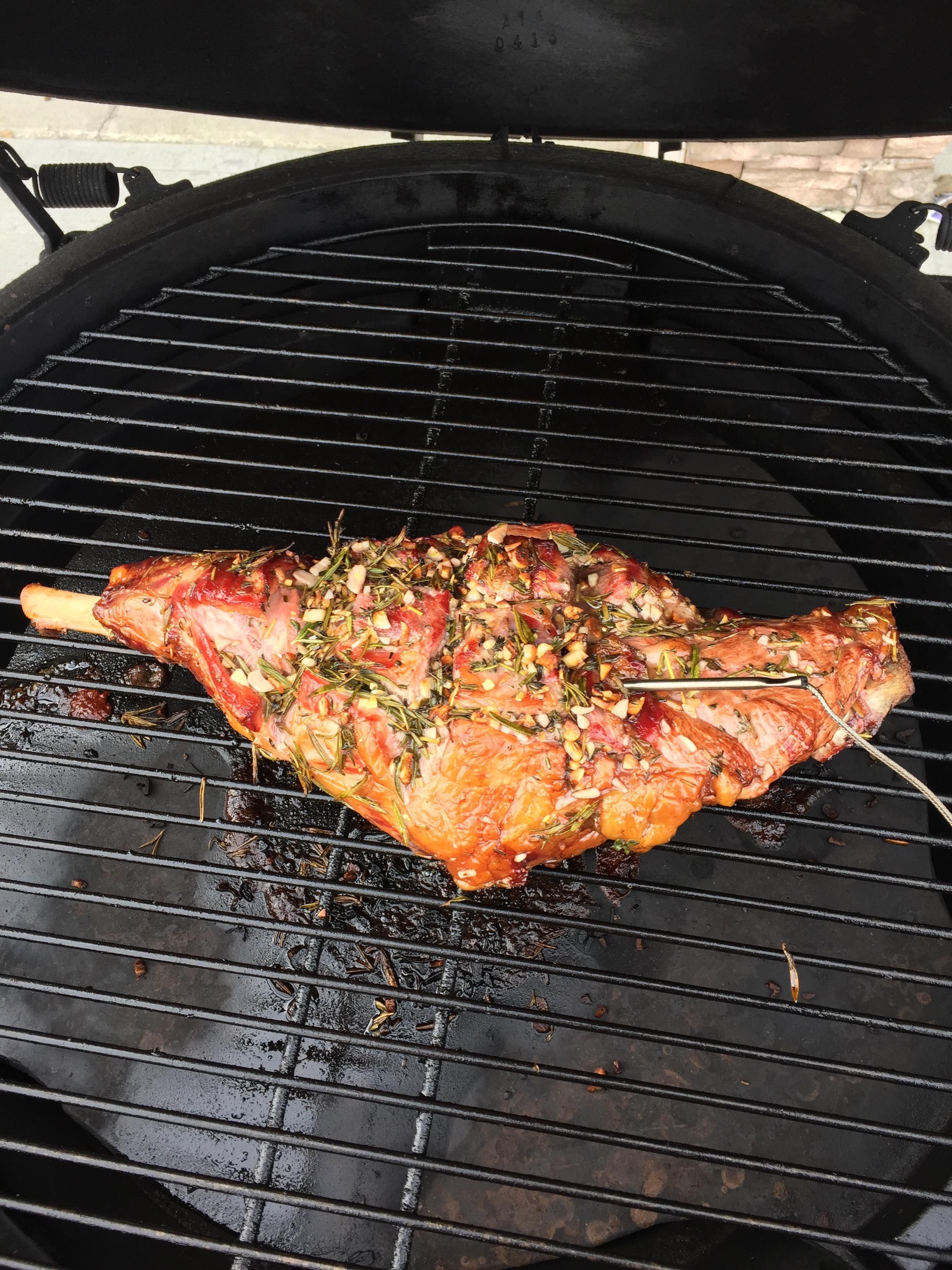 Lamb Leg, rosemary, garlic and red wine. r/biggreenegg