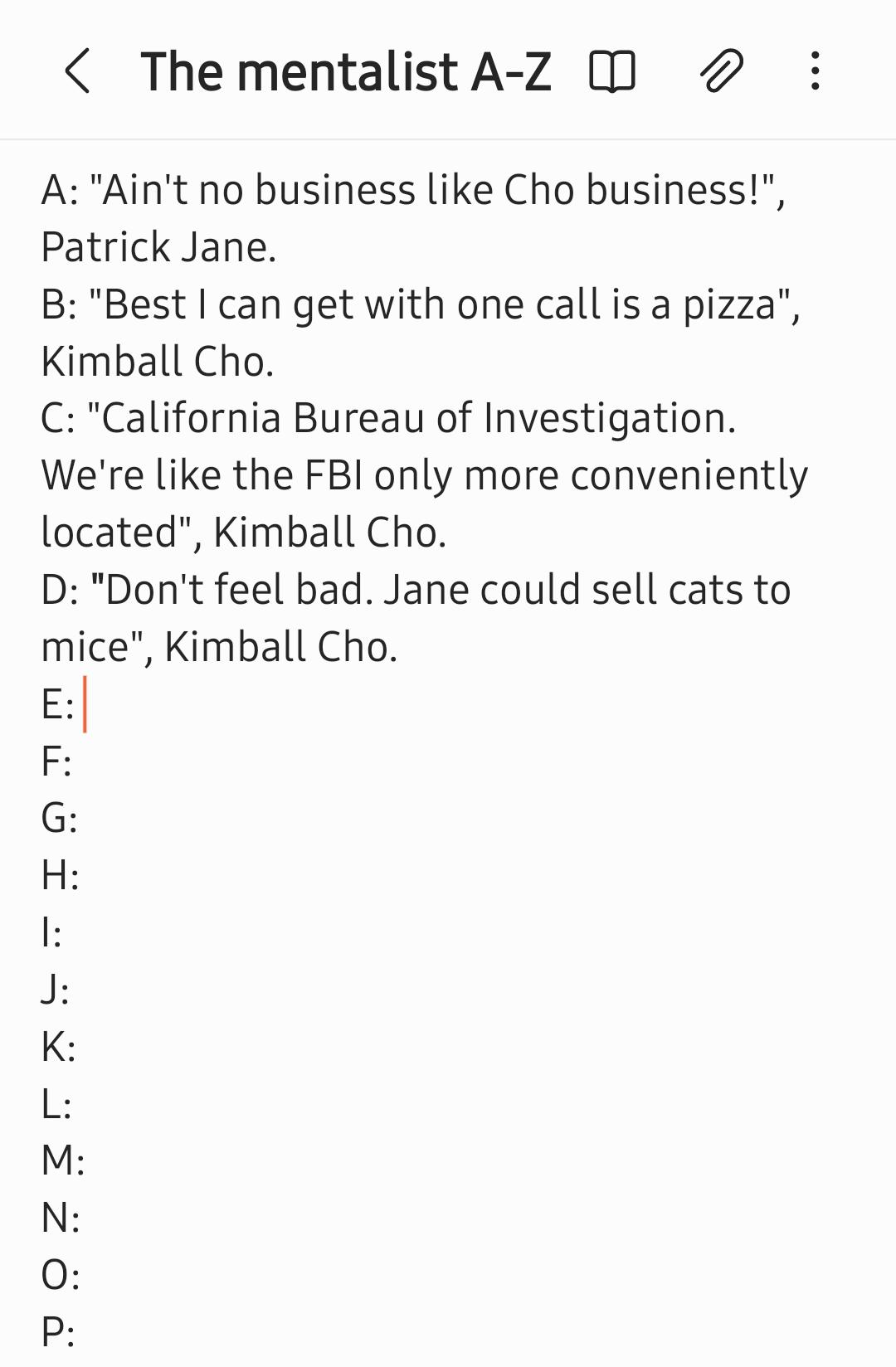 The mentalist AZ best lines letter E r/TheMentalist