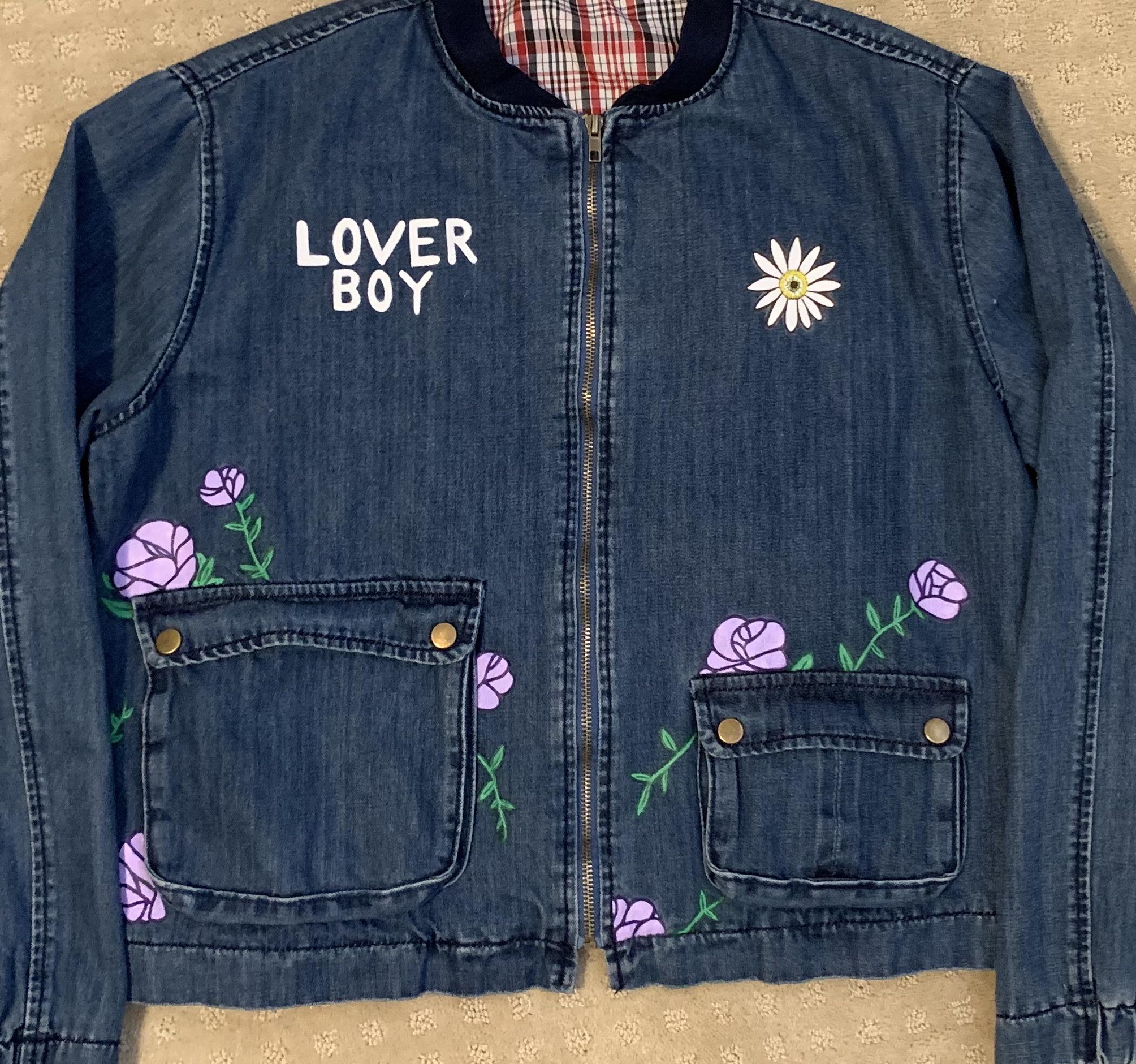 Handpainted custom denim jacket// LOVER BOY//angelus acrylic paint