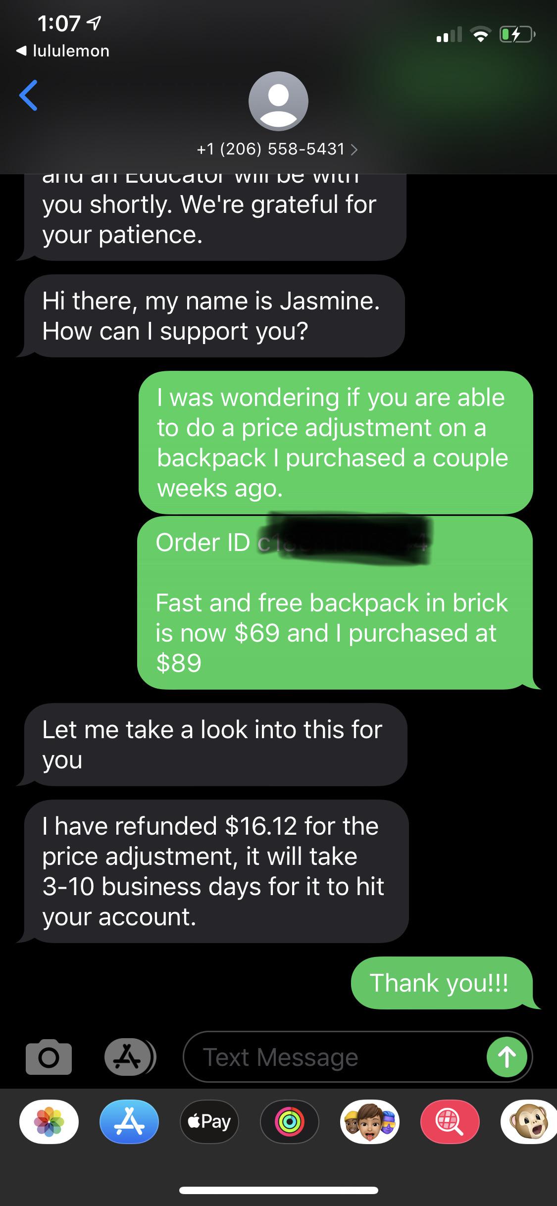 lululemon price adjustment policy