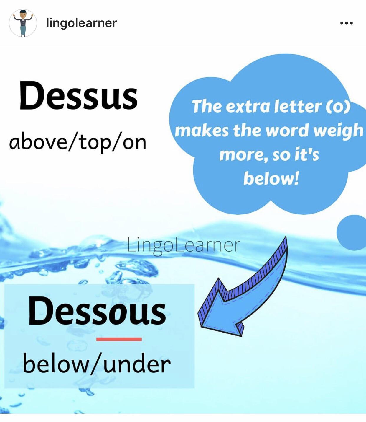 Easy way to remember dessus/dessous ! r/French