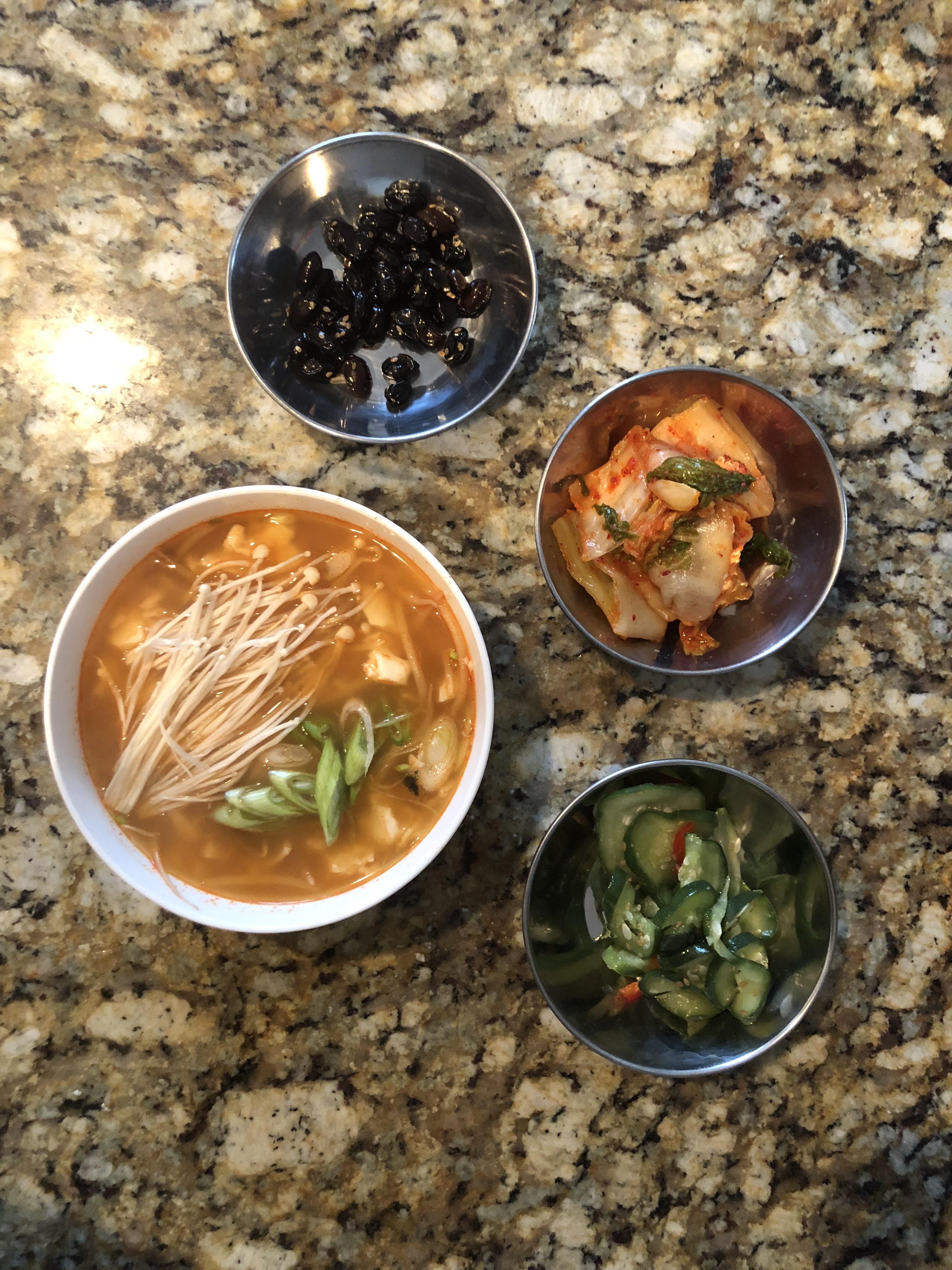 Korean seafood stew with some of my favorite side dishes. r