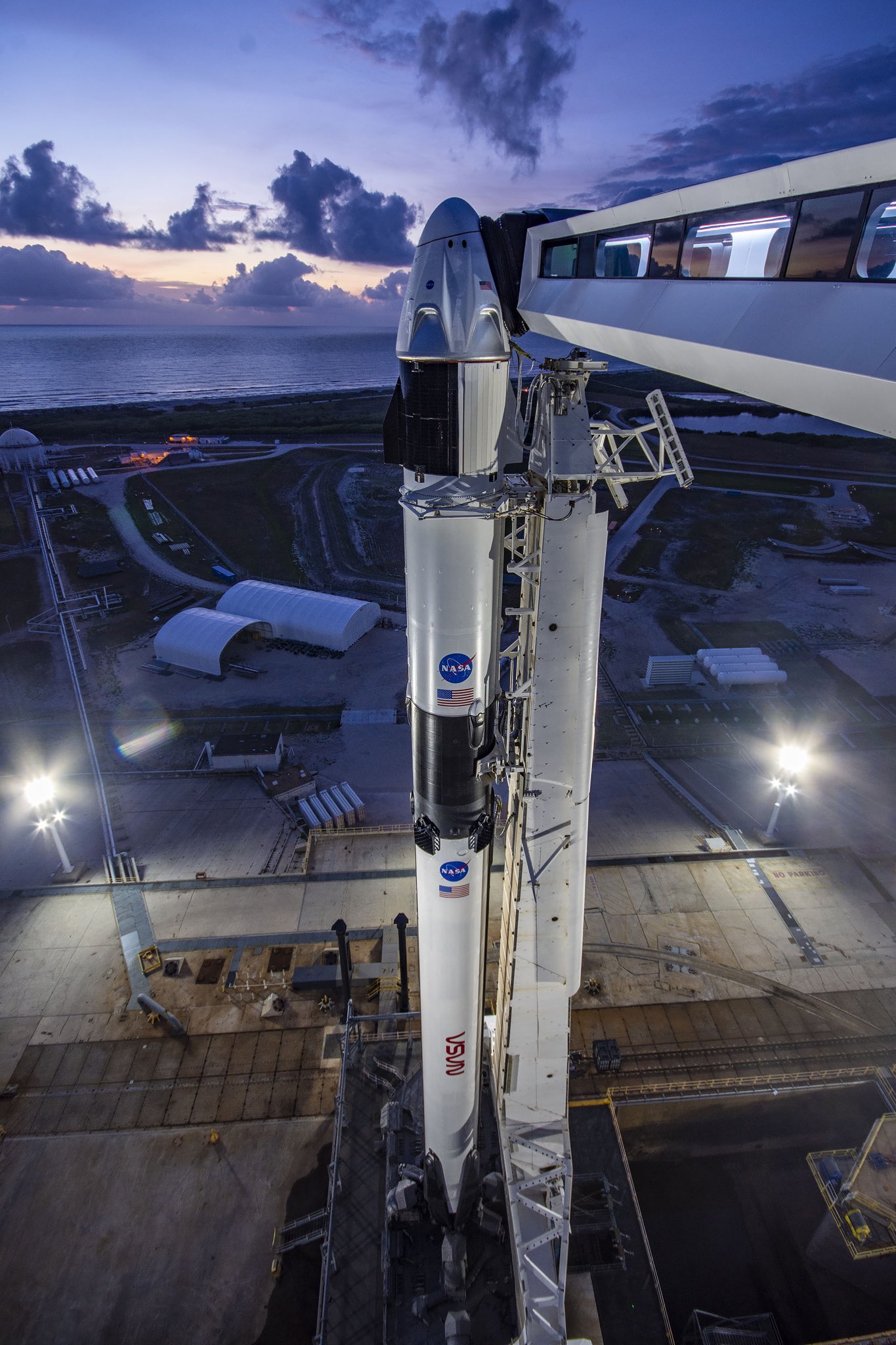 SpaceX Demo2 Falcon 9 and Crew Dragon stand ready at historic Kennedy
