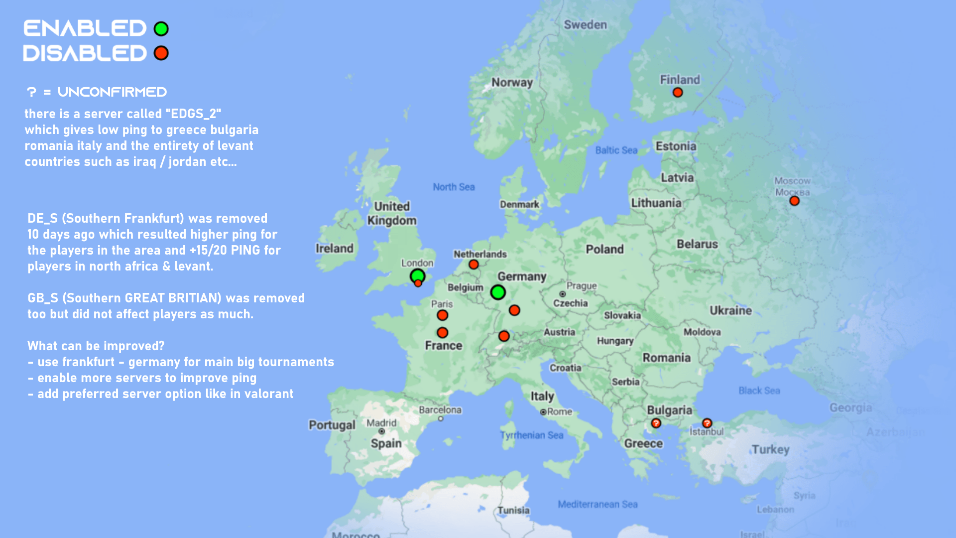 Europe servers Map (Updated) Enabled & Disabled highlighted, what