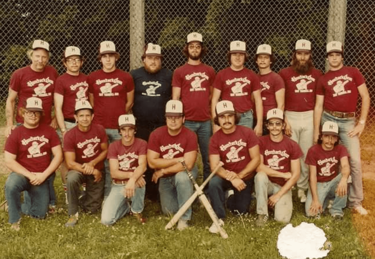 My Dad's Sunday Softball Beer League. He has the biggest beard. 1983 r/OldSchoolCool