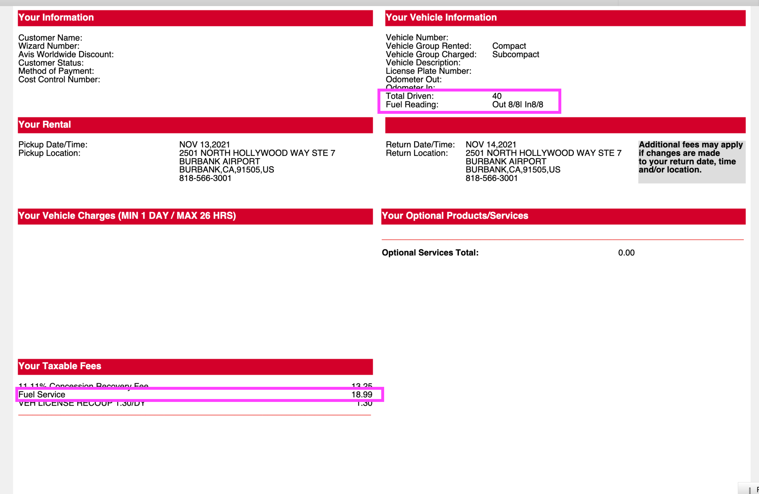 AVIS adds a 18.99 "fuel service charge" to every rental at this