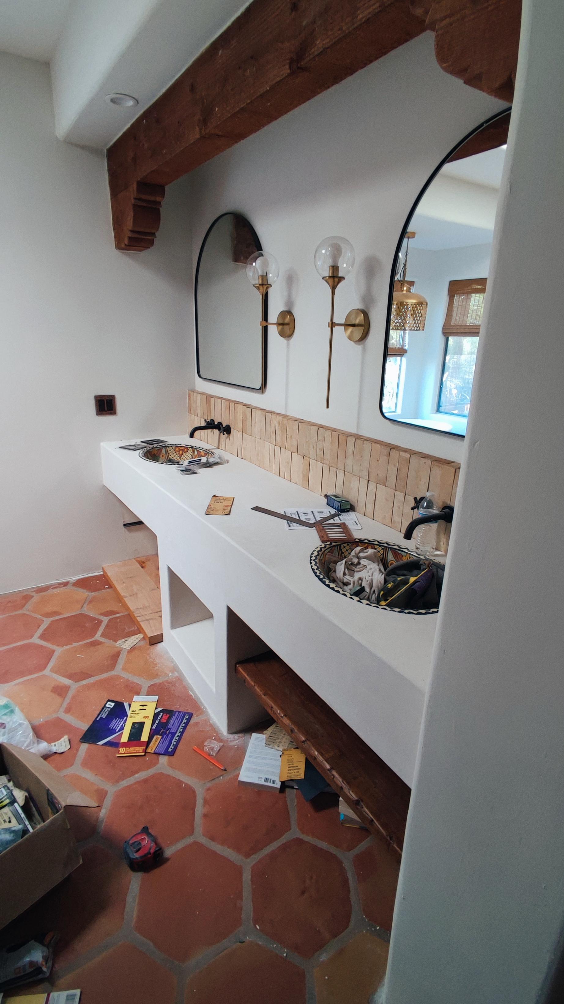 Tadelakt bathroom vanity, DIY. Posted shower before. r/Tadelakt