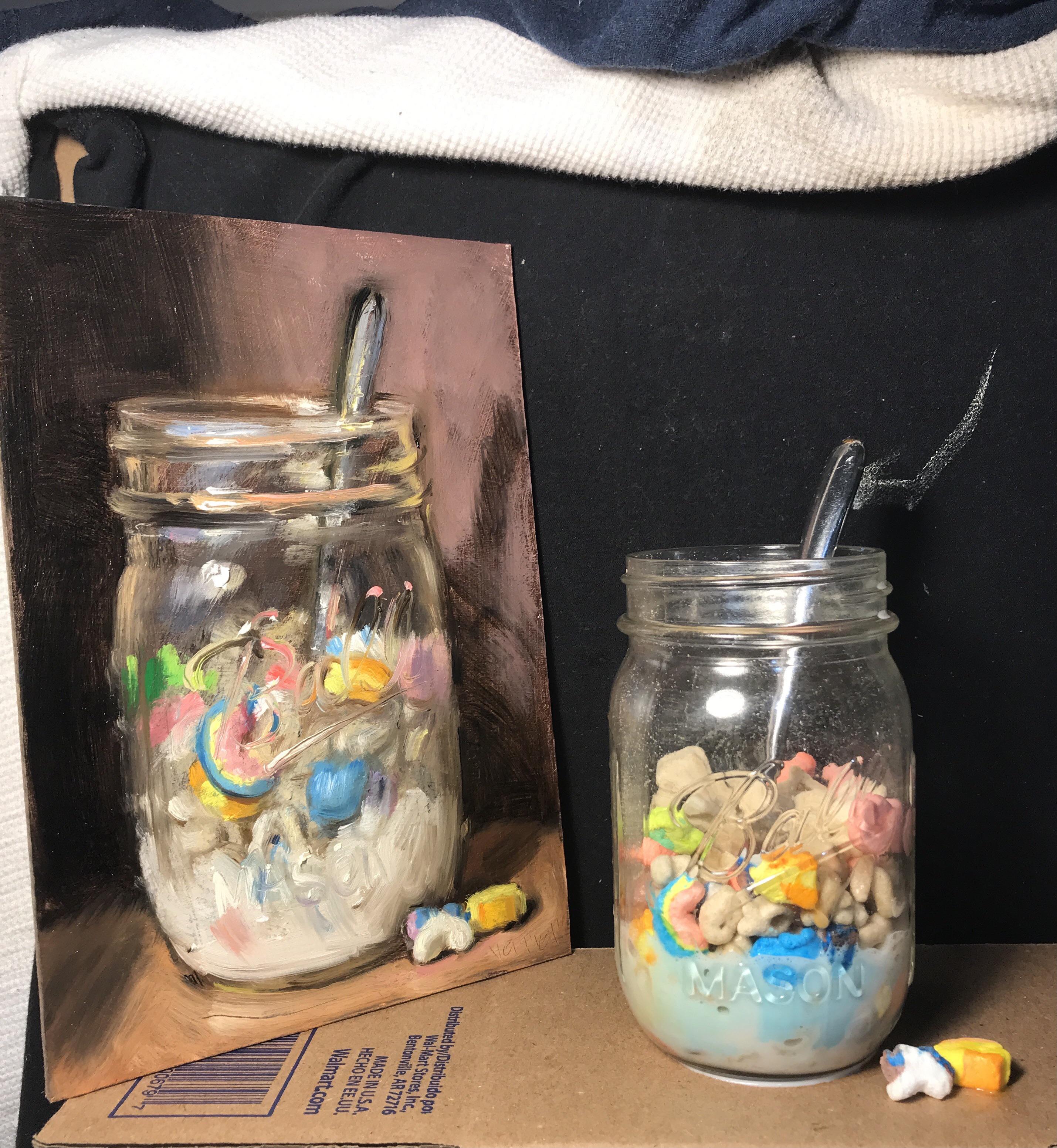 My oil of Lucky Charms and the set up r/painting
