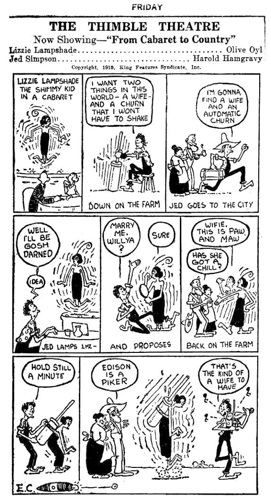 [December 19th, 1919] The fictional character Ham Gravy (and Olive Oyl) makes his début in