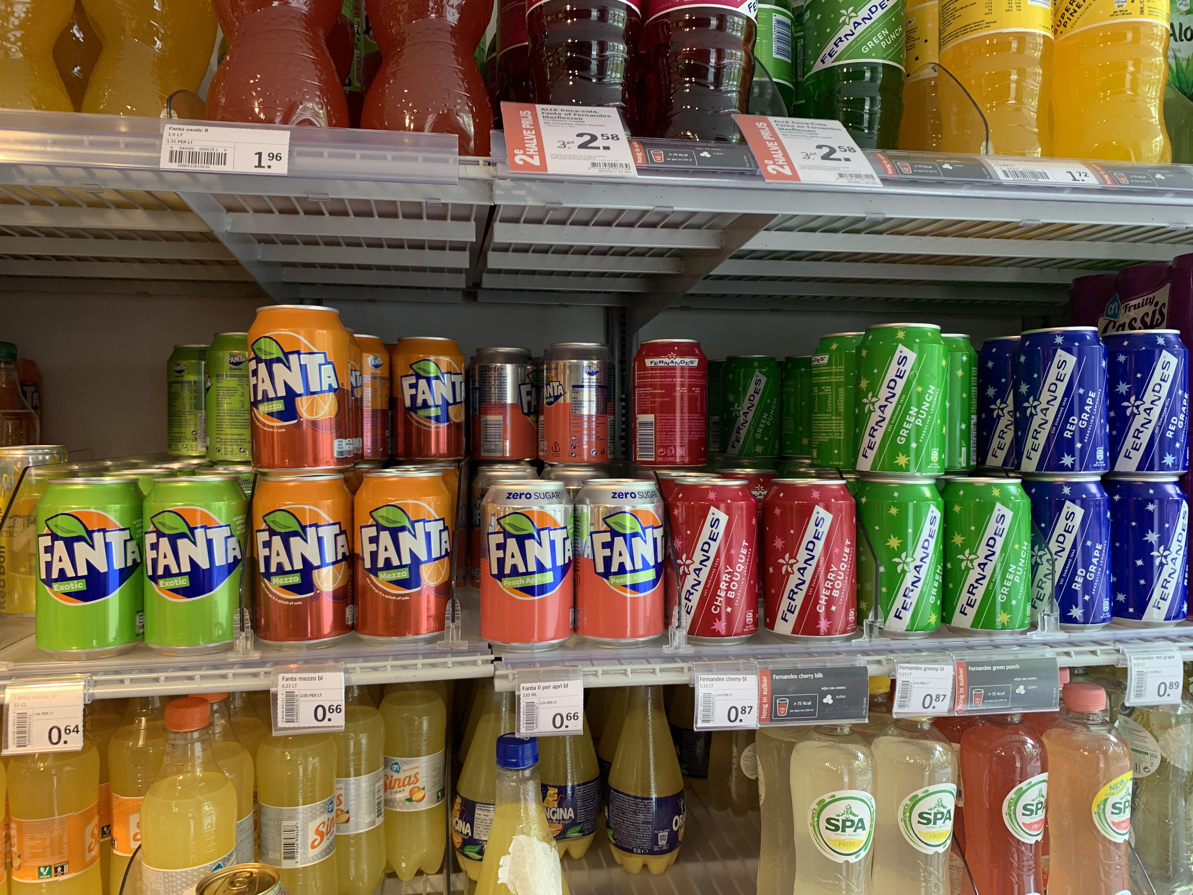 Fanta varieties and Fernandes soda in Dutch supermarket r