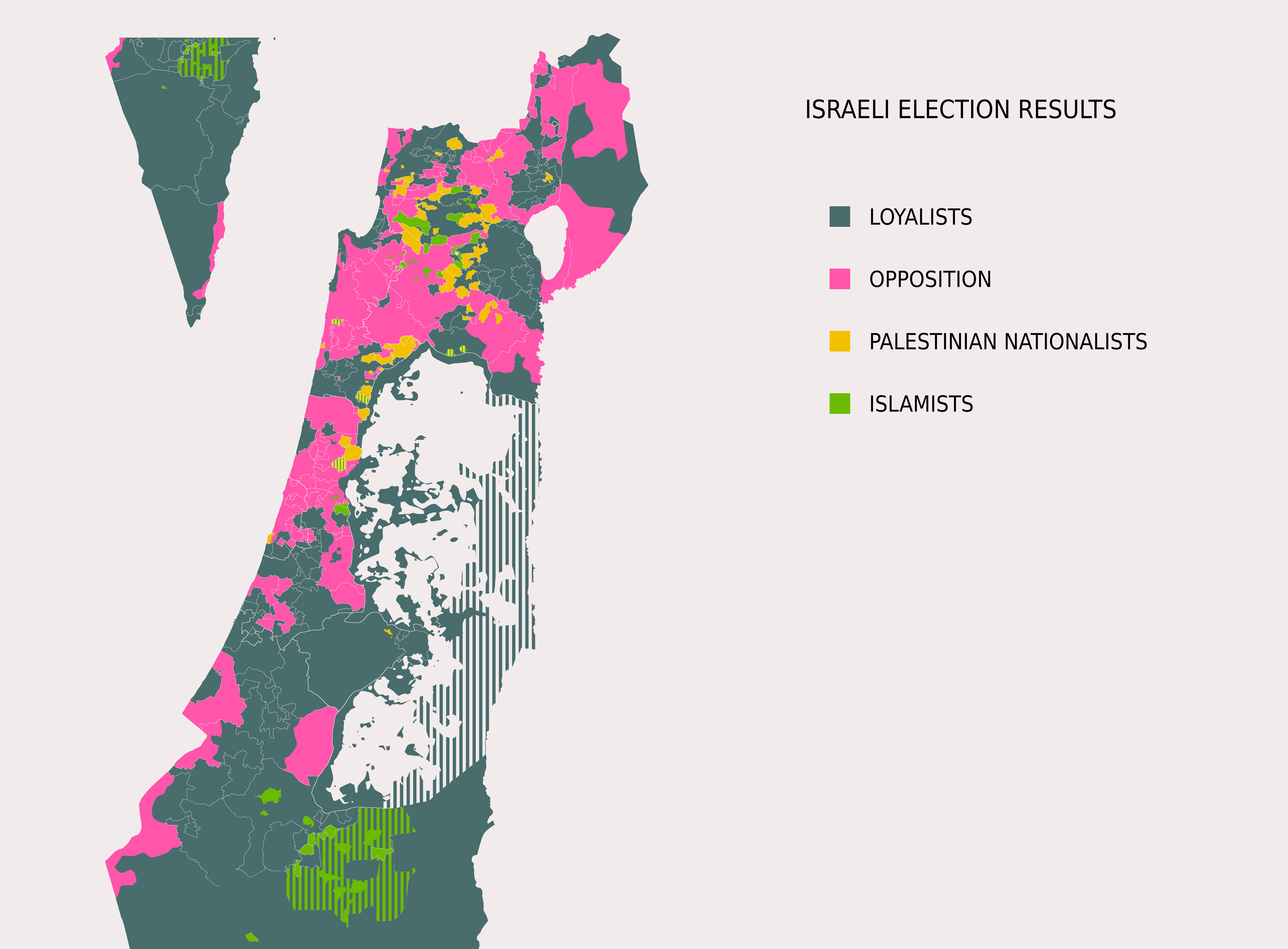 [OC] Israeli March 2021 election results by bloc (more below) r/MapPorn