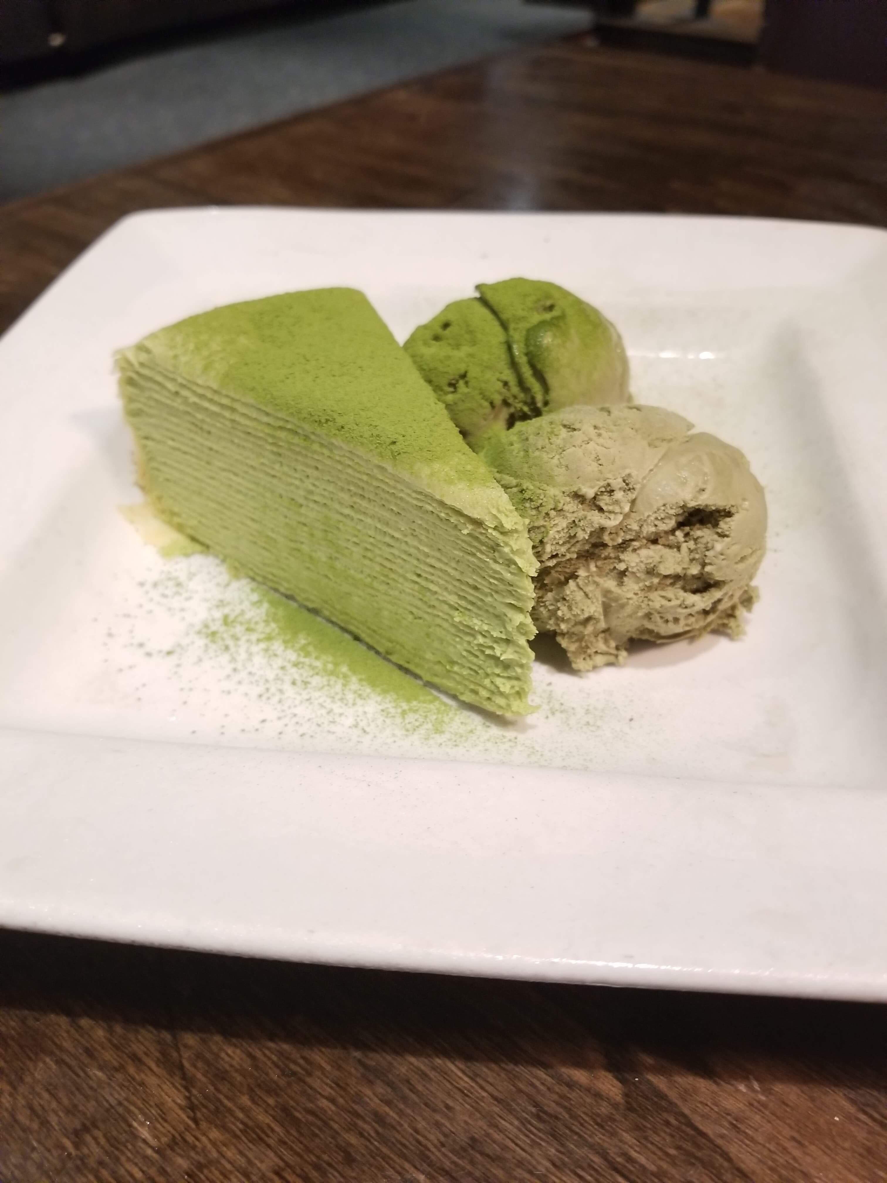 Green Tew Mille Crepe Cake with Green Tea Ice Cream from Lady M [OC