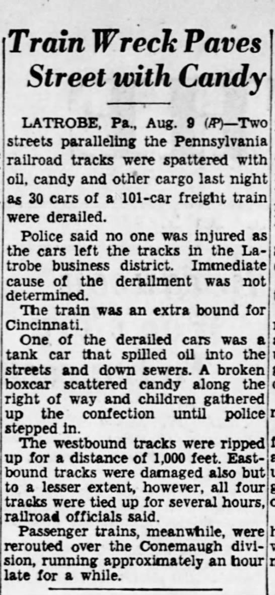 Train Wreck Paves Street With Candy, Latrobe, Lansing State Journal, 09