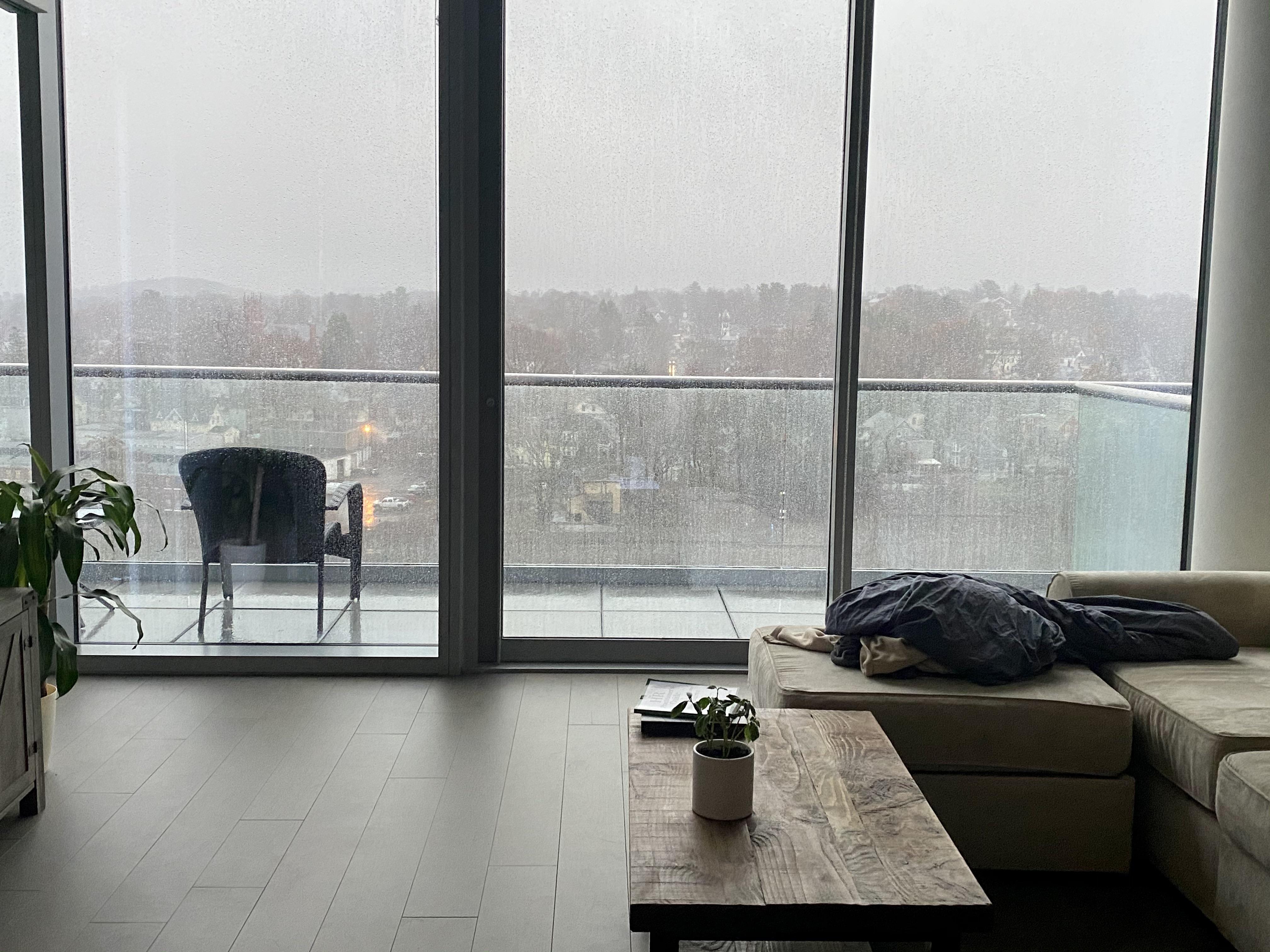 New apartment, enjoying the rainy day raining