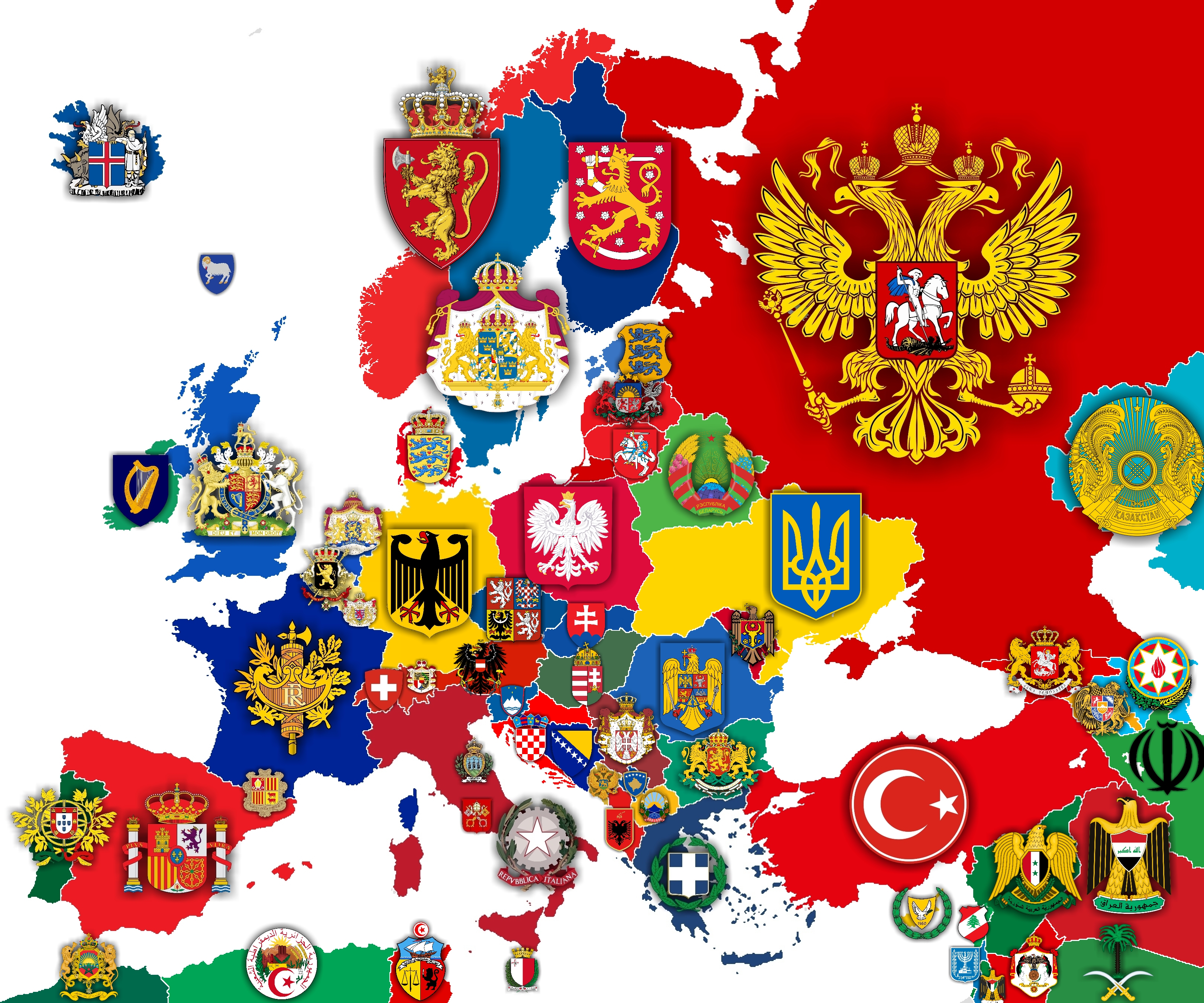Map of Europe (+surrounding) with every countries Coat of Arms or
