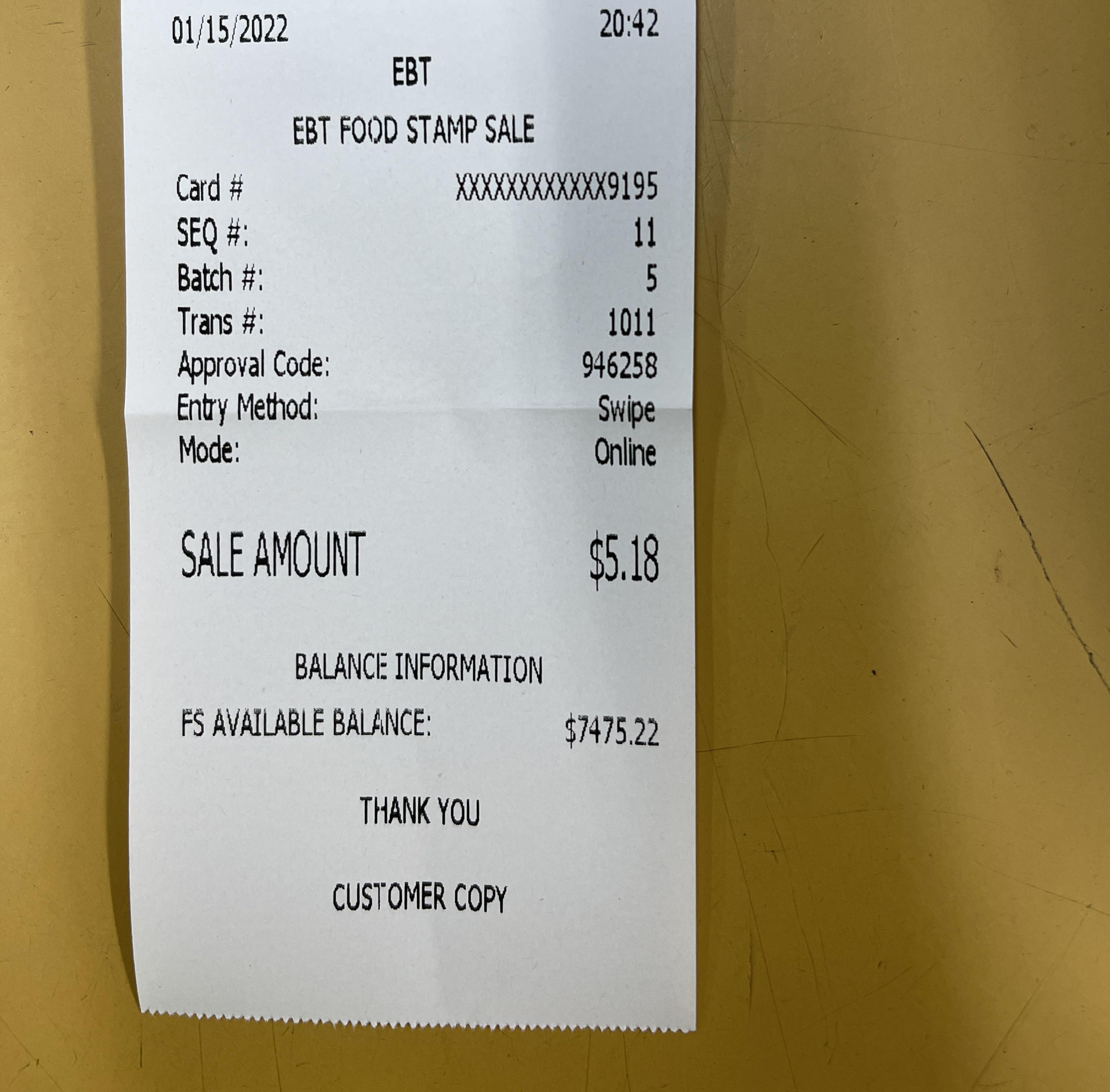 Food stamp balance (not mine) r/pics