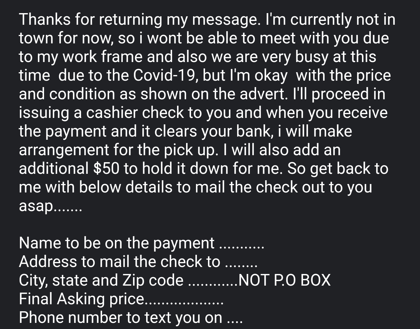 Is this a scam (im selling something on Craigslist) r/Scams