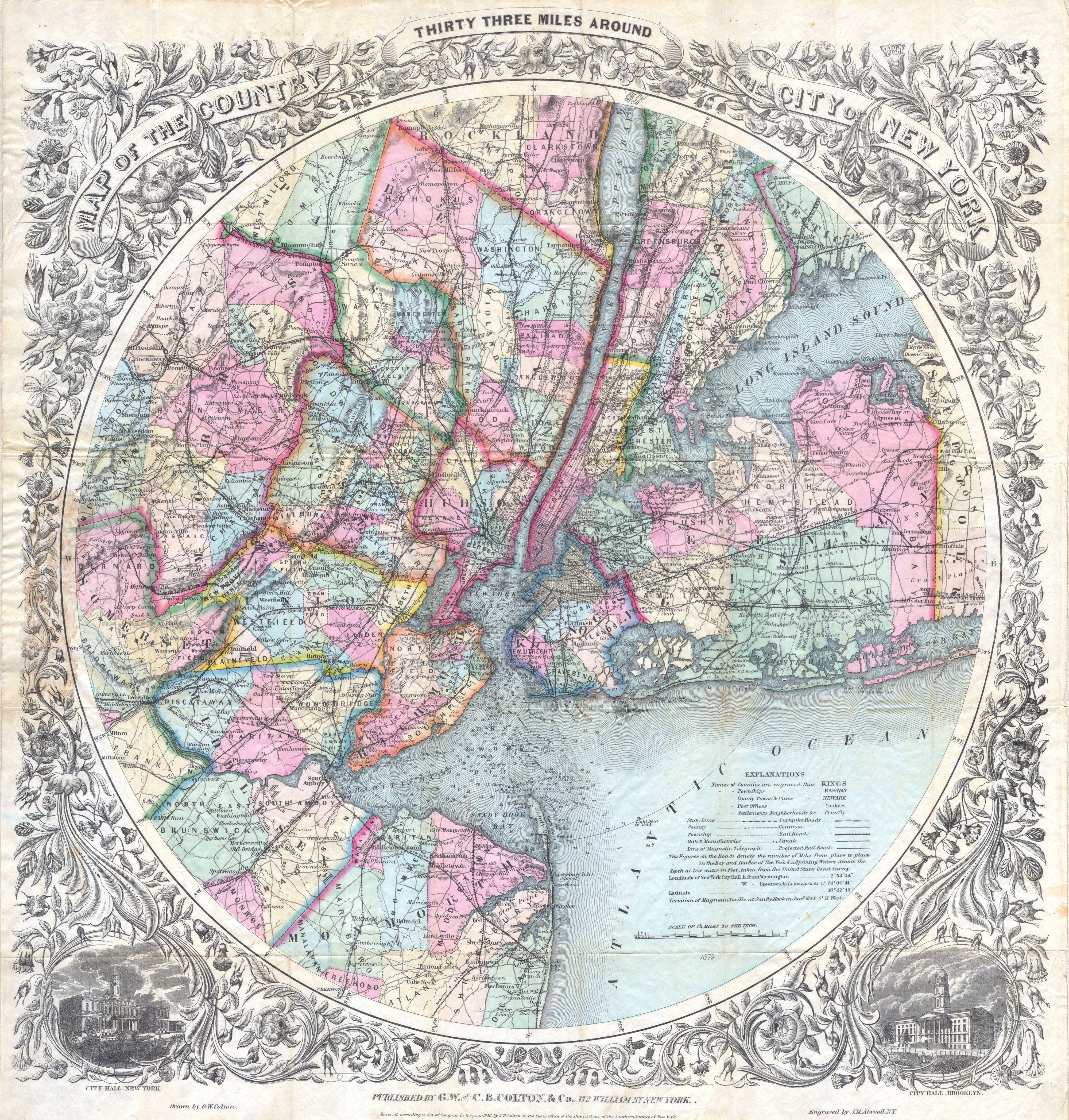 Map Of The Country Thirty Three Miles Around The City Of New York by J