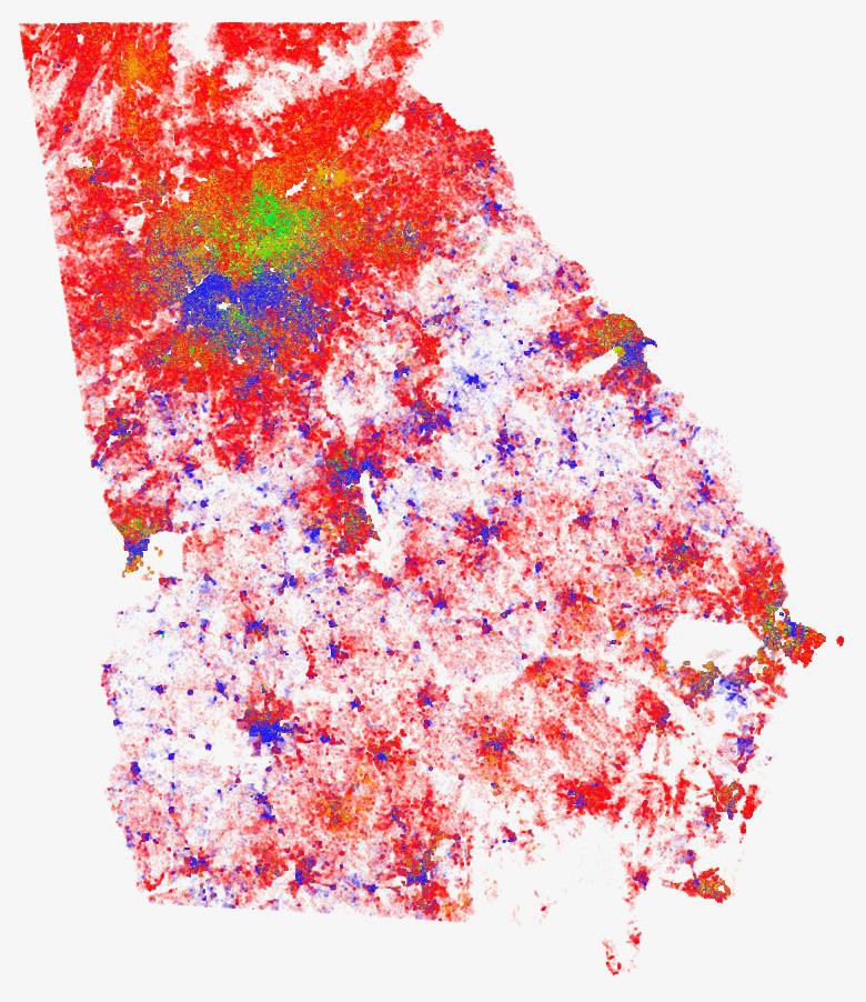 [OC] Racial dot map of using 2020 Census block data (red