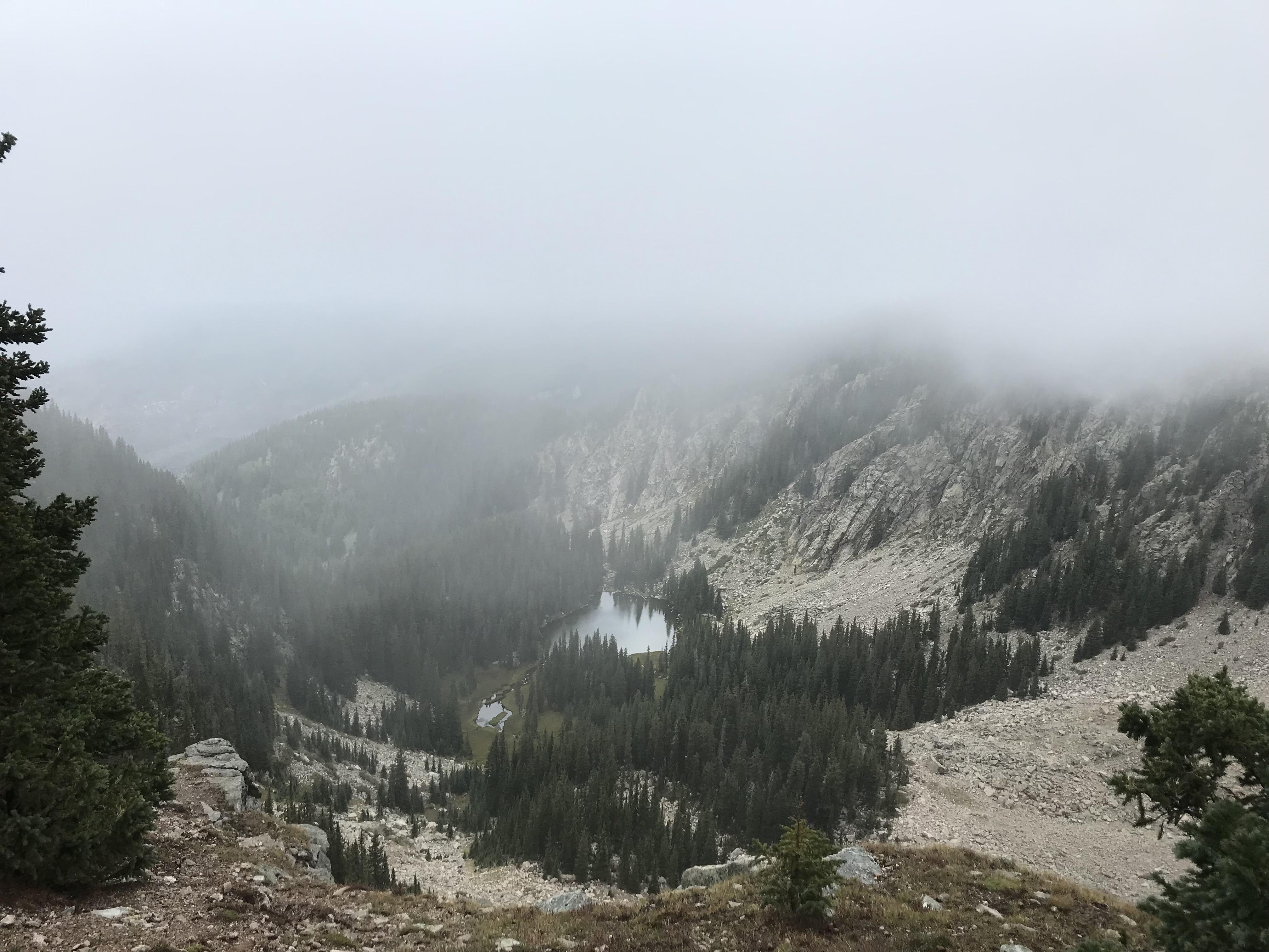 A hidden lake in the Santa Fe National Forest, New Mexico. View from