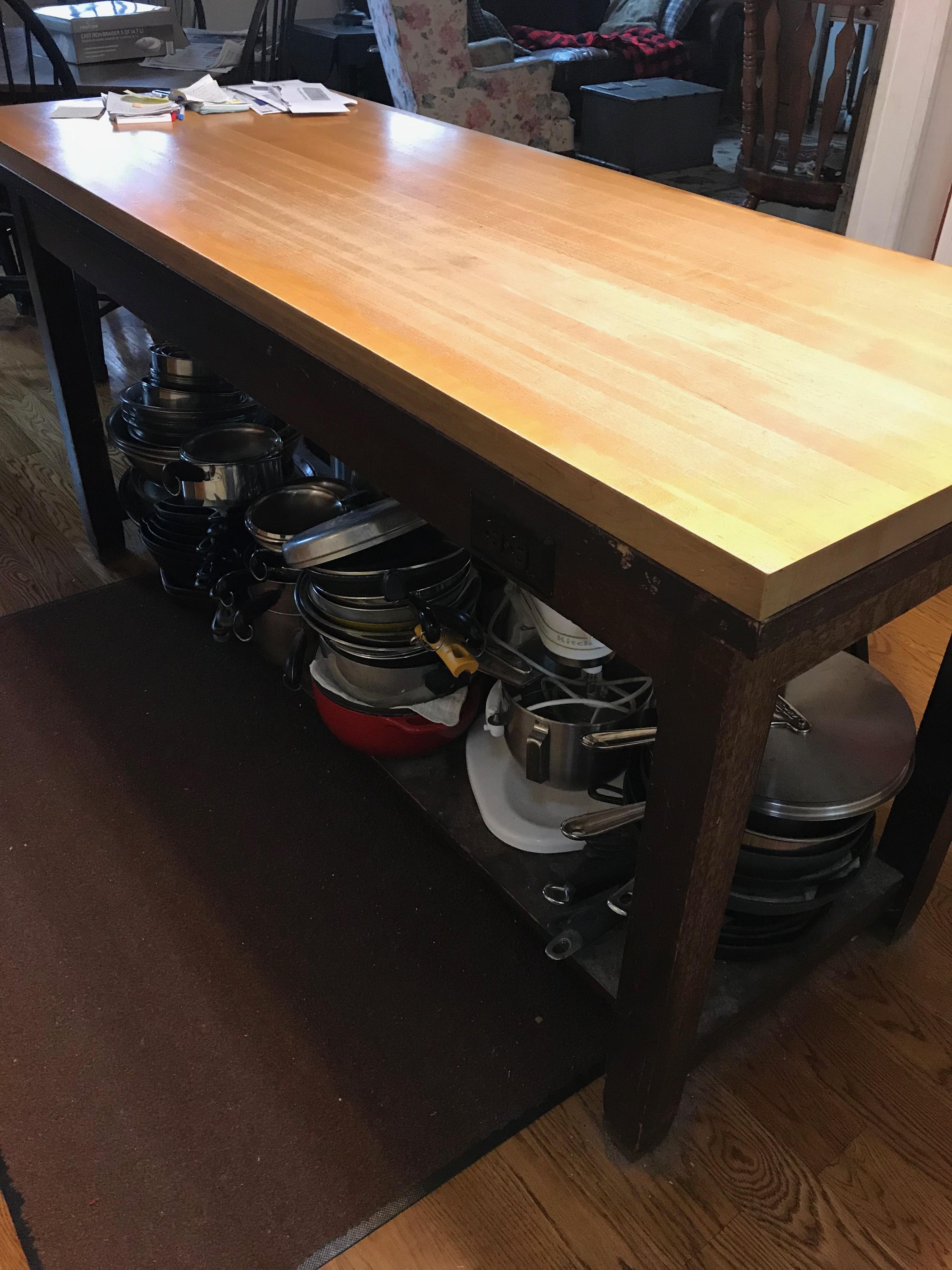 Estate sale table repurposed as kitchen island